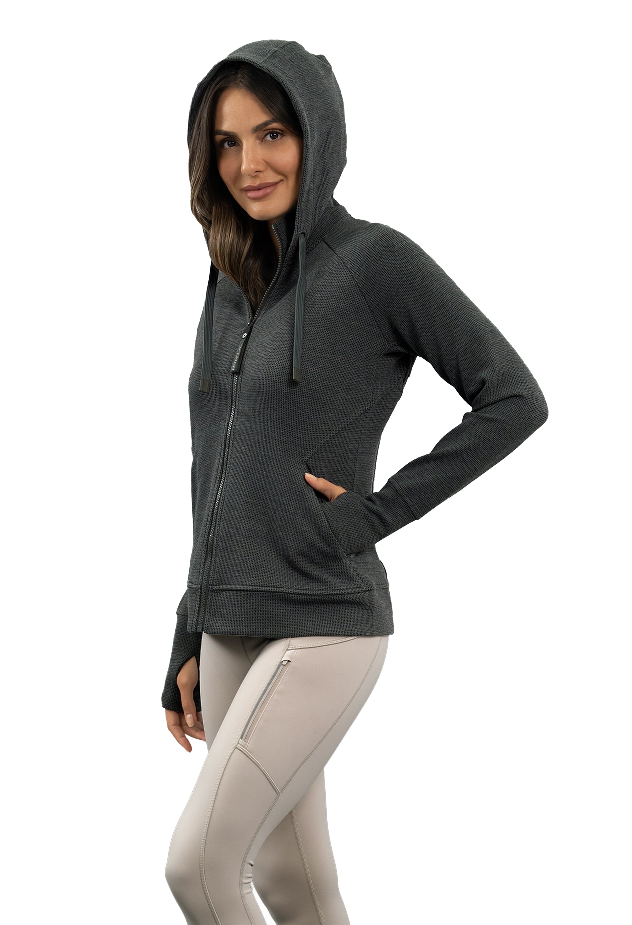 Micro Waffle Knit Zip Hoody Jacket