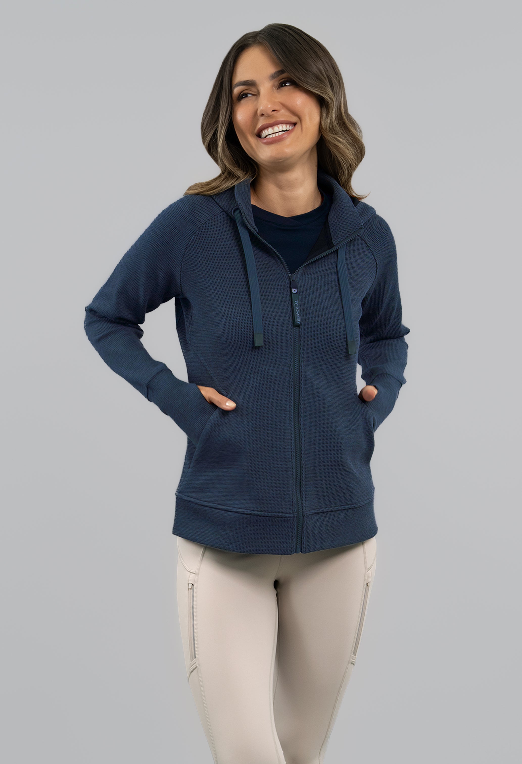 Micro Waffle Knit Zip Hoody Jacket