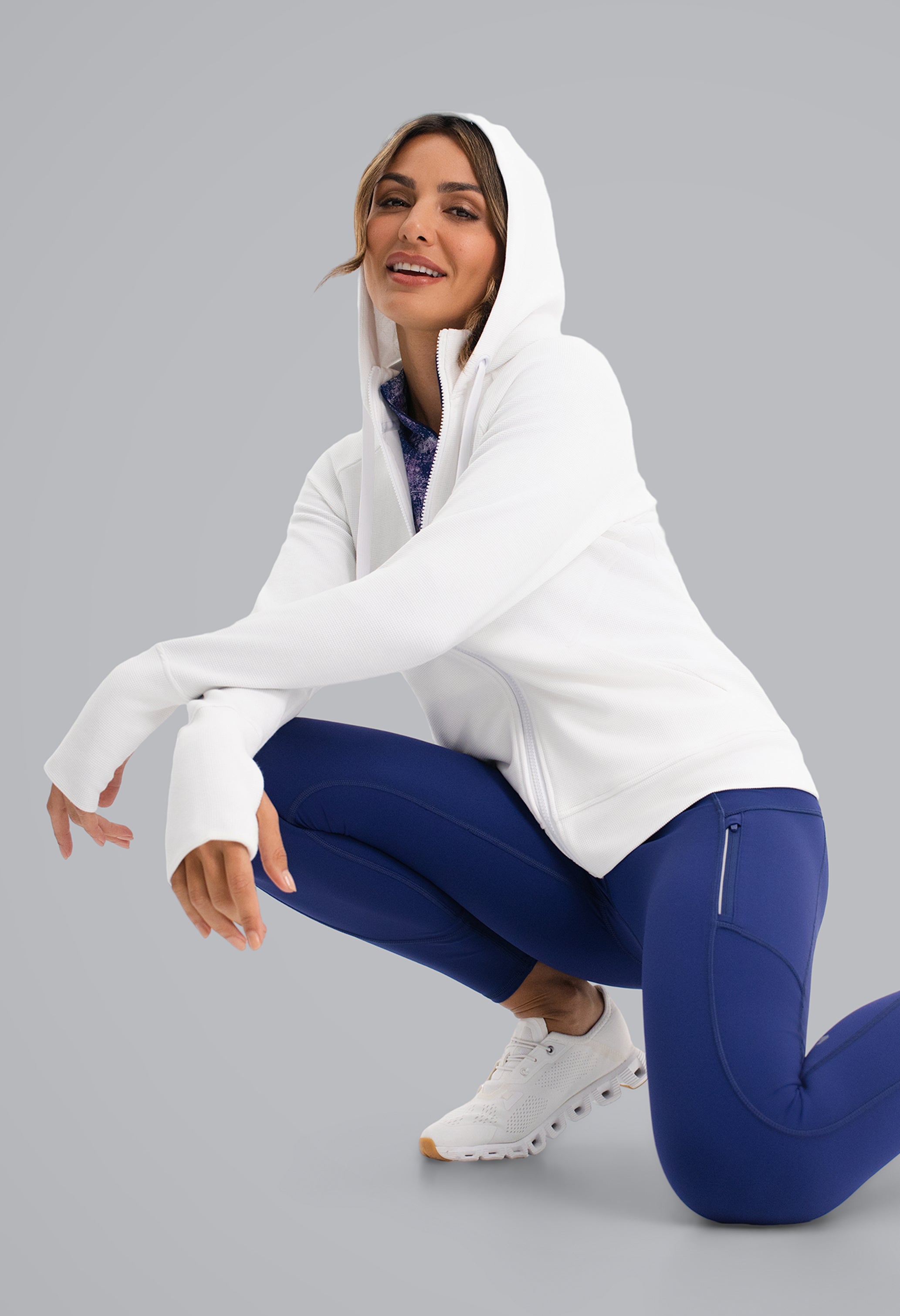 IBKÜL - Micro Waffle Knit Zip Hoody Jacket - Color: White