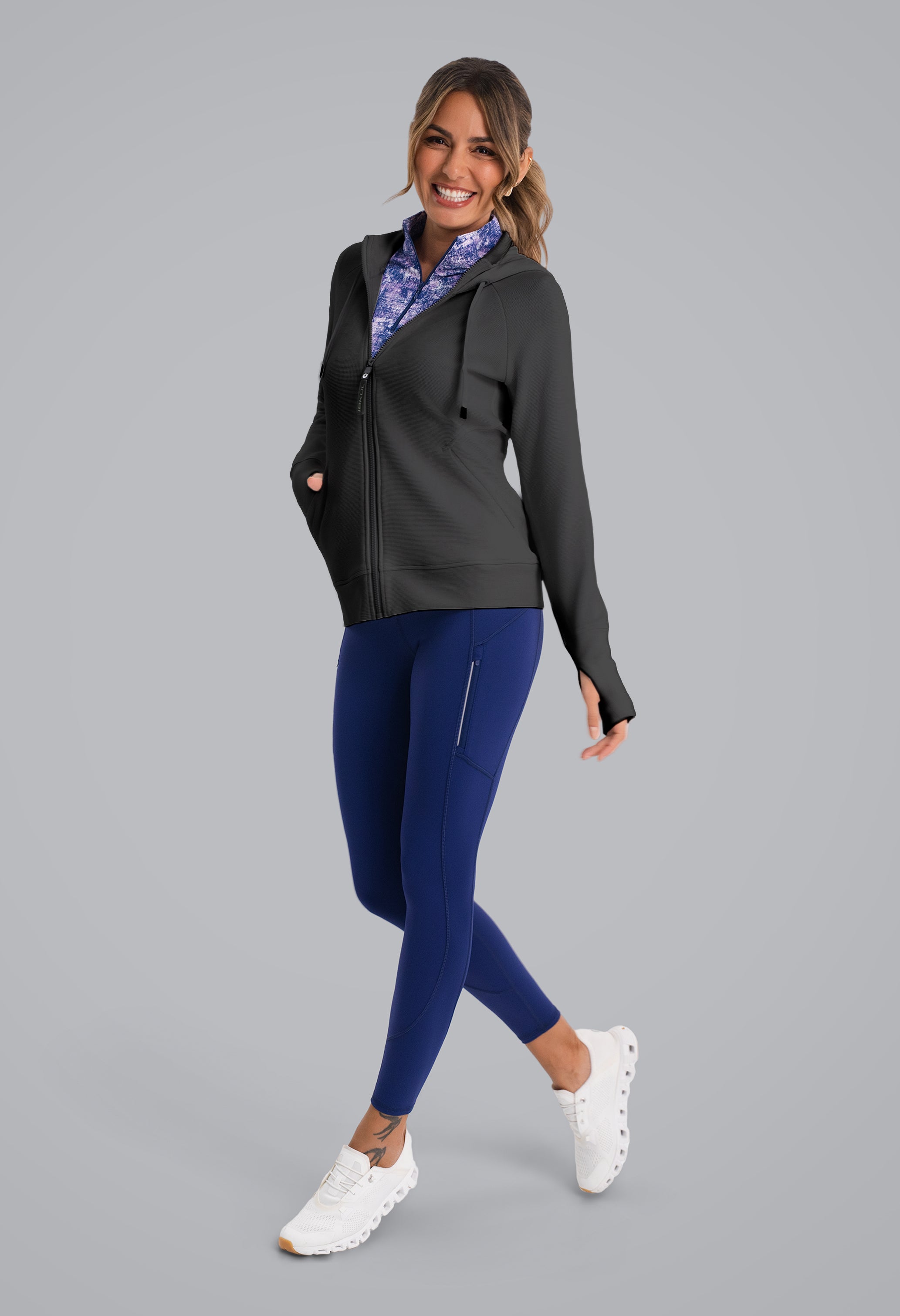 IBKÜL - Micro Waffle Knit Zip Hoody Jacket - Color: Black Heather