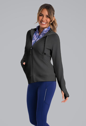 IBKÜL - Micro Waffle Knit Zip Hoody Jacket - Color: Black Heather