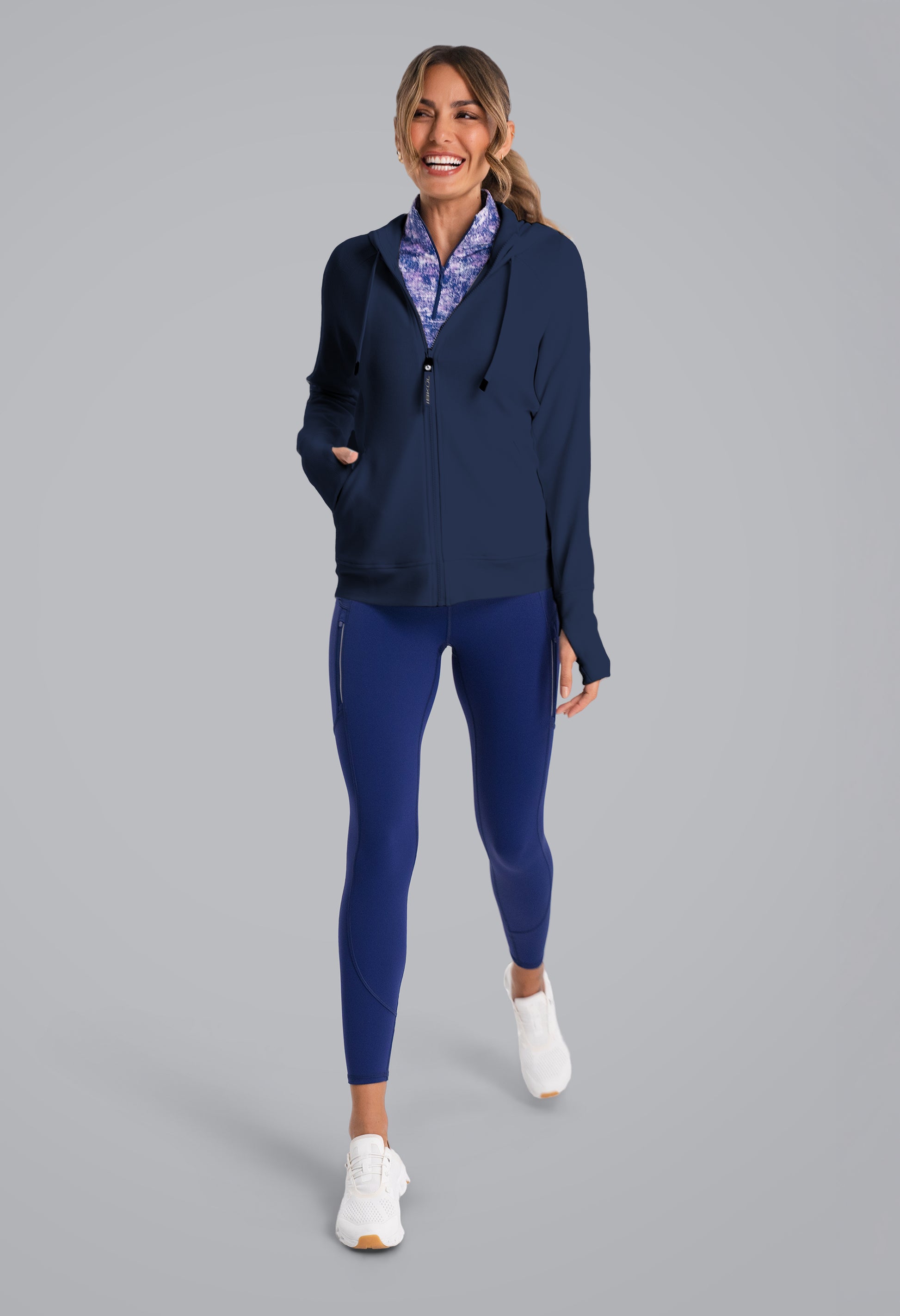 IBKÜL - Micro Waffle Knit Zip Hoody Jacket - Color: Classic Navy Heather