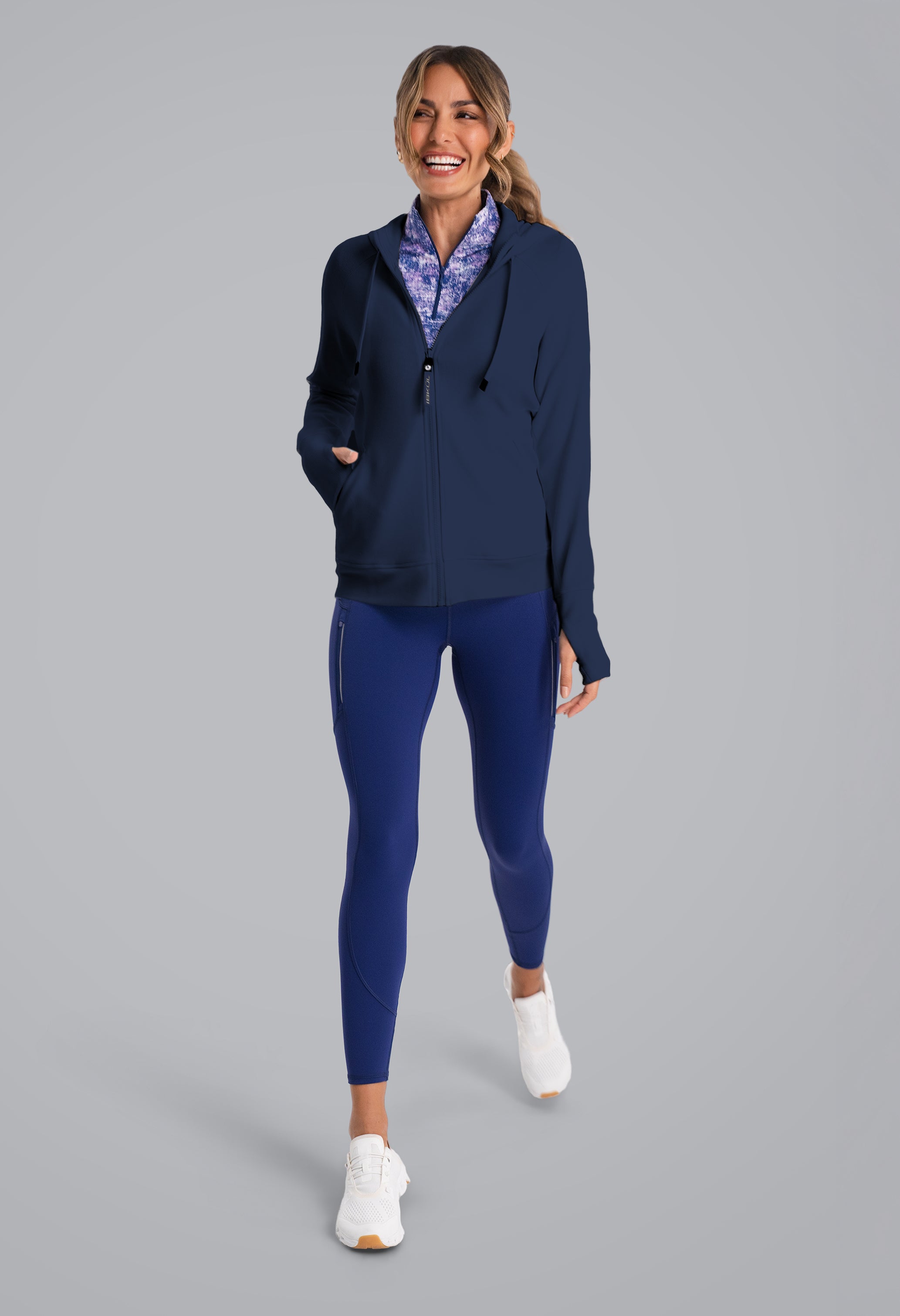 IBKÜL - Micro Waffle Knit Zip Hoody Jacket - Color: Classic Navy Heather