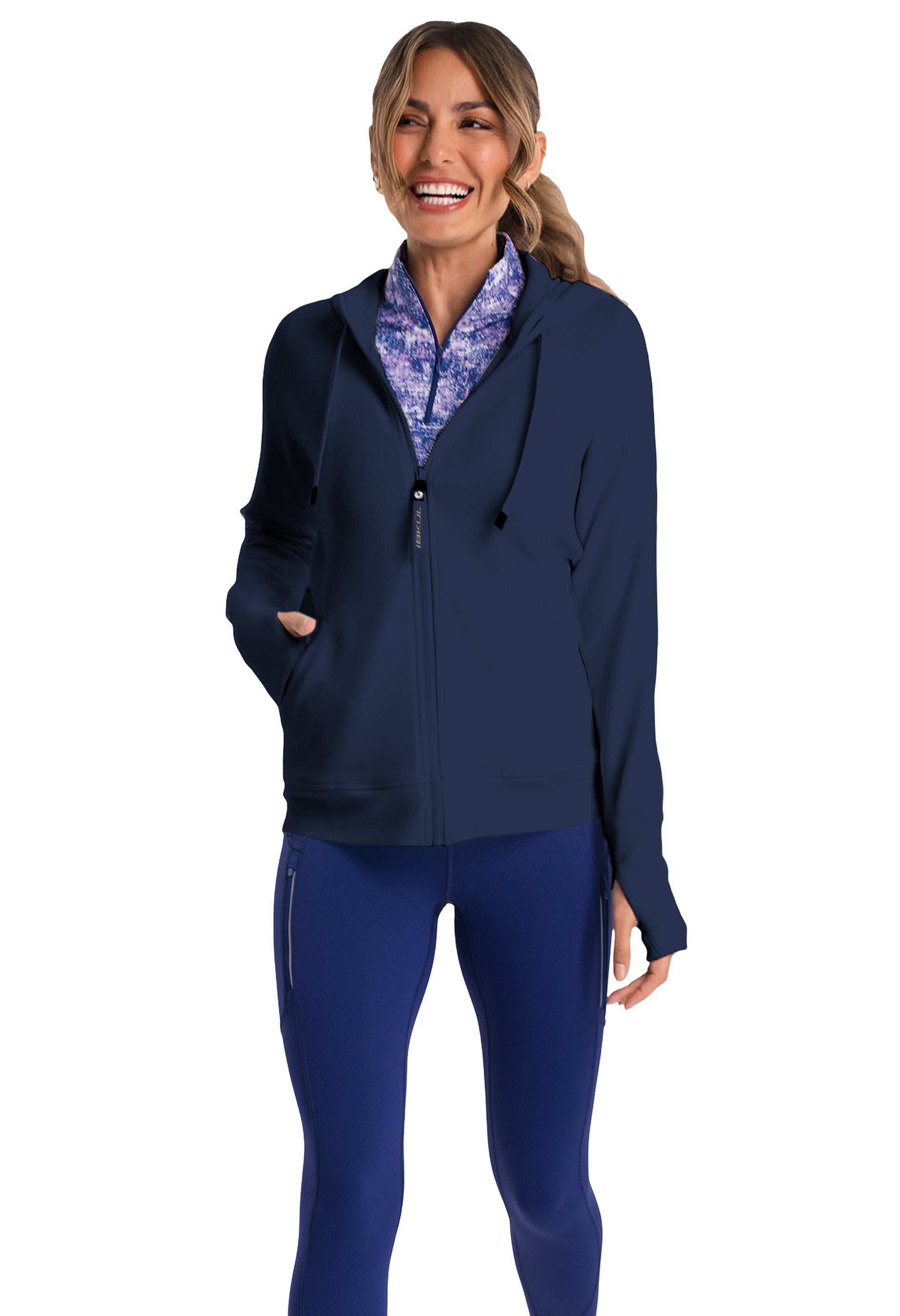 IBKÜL - Micro Waffle Knit Zip Hoody Jacket - Color: Classic Navy Heather