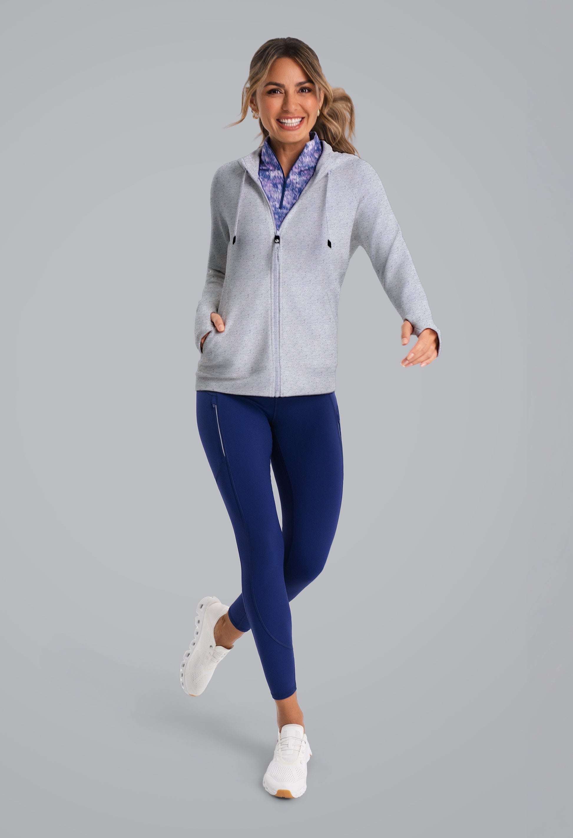 IBKÜL - Micro Waffle Knit Zip Hoody Jacket - Color: Oxford Heather