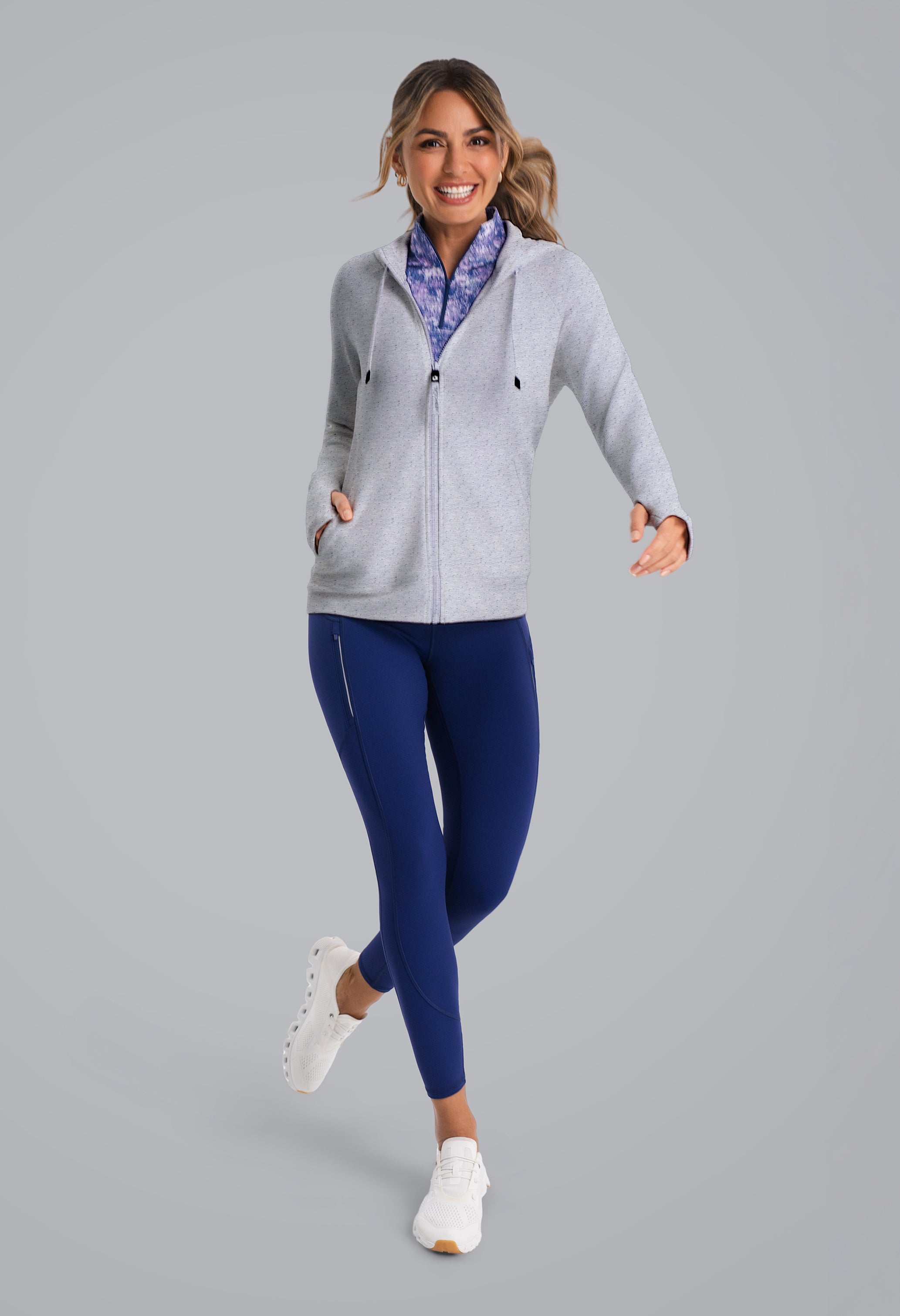 IBKÜL - Micro Waffle Knit Zip Hoody Jacket - Color: Oxford Heather