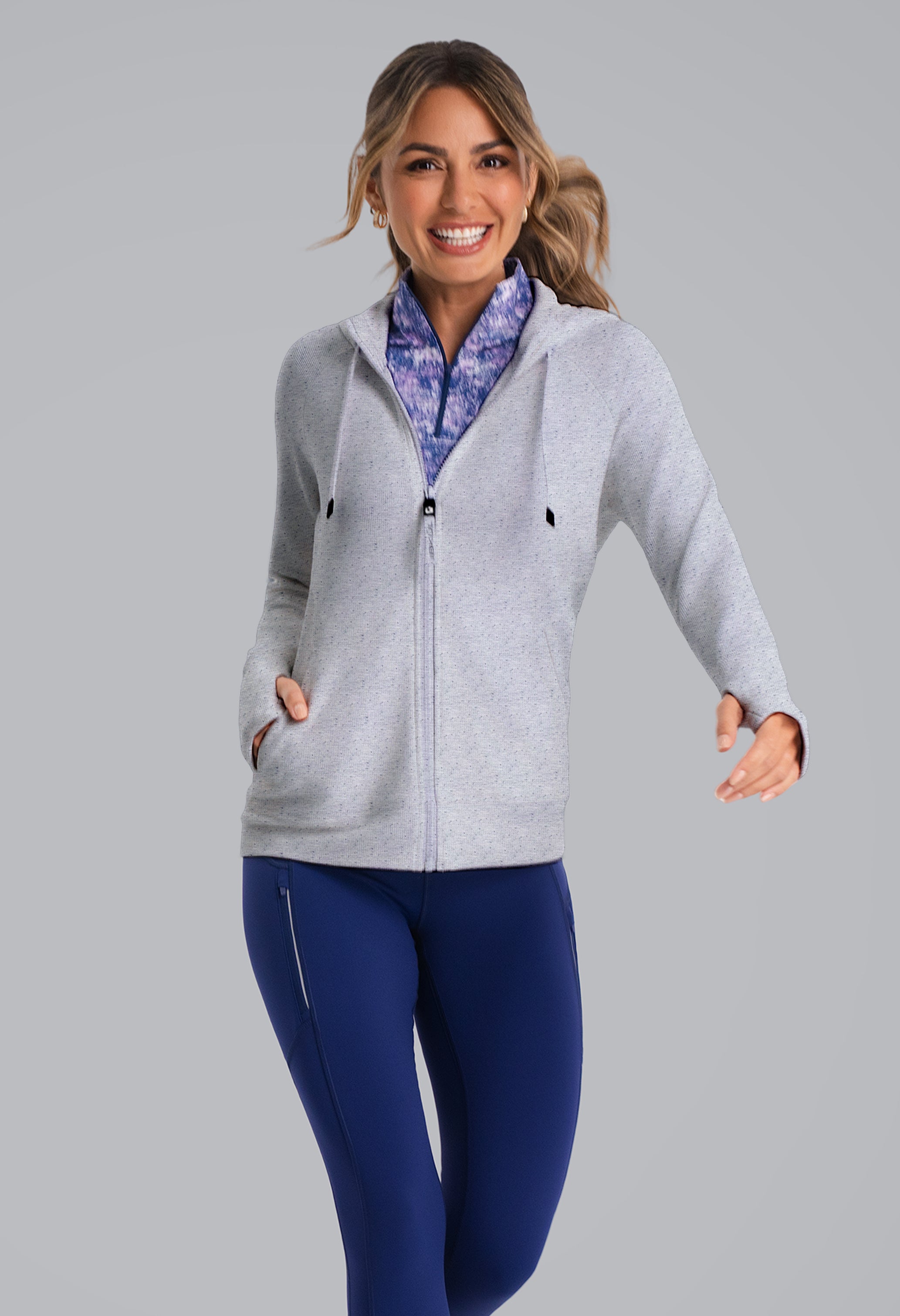 IBKÜL - Micro Waffle Knit Zip Hoody Jacket - Color: Oxford Heather