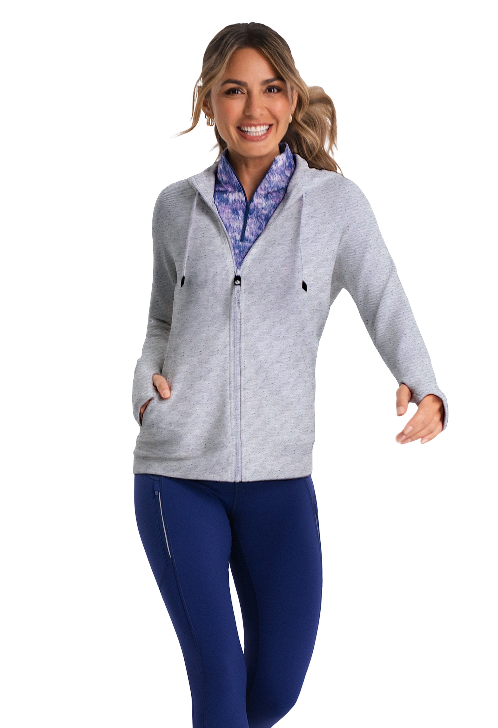 IBKÜL - Micro Waffle Knit Zip Hoody Jacket - Color: Oxford Heather