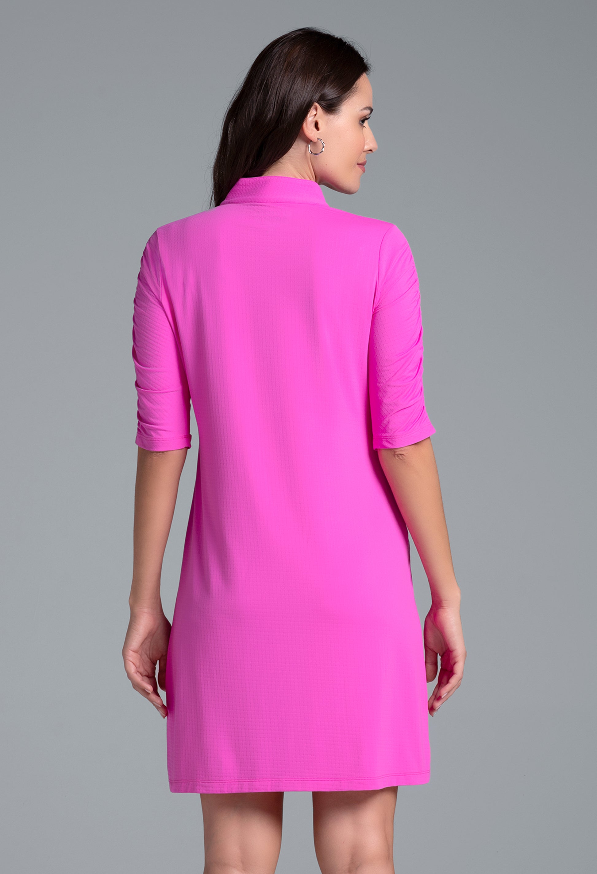 IBKÜL - Solid Ruched Elbow Sleeve Dress - 40000 - Color: Hot Pink