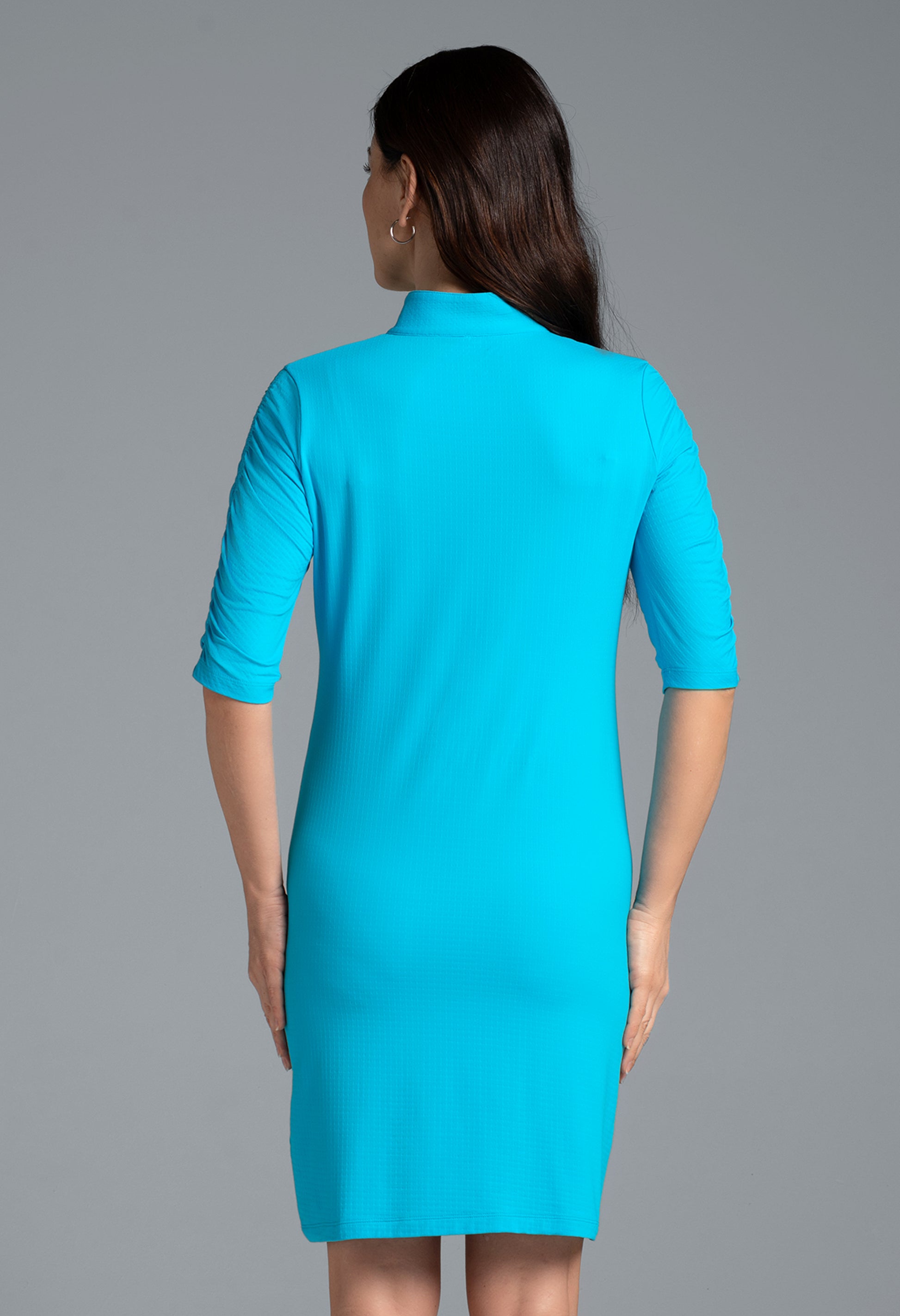 IBKÜL - Solid Ruched Elbow Sleeve Dress - 40000 - Color: Turquoise