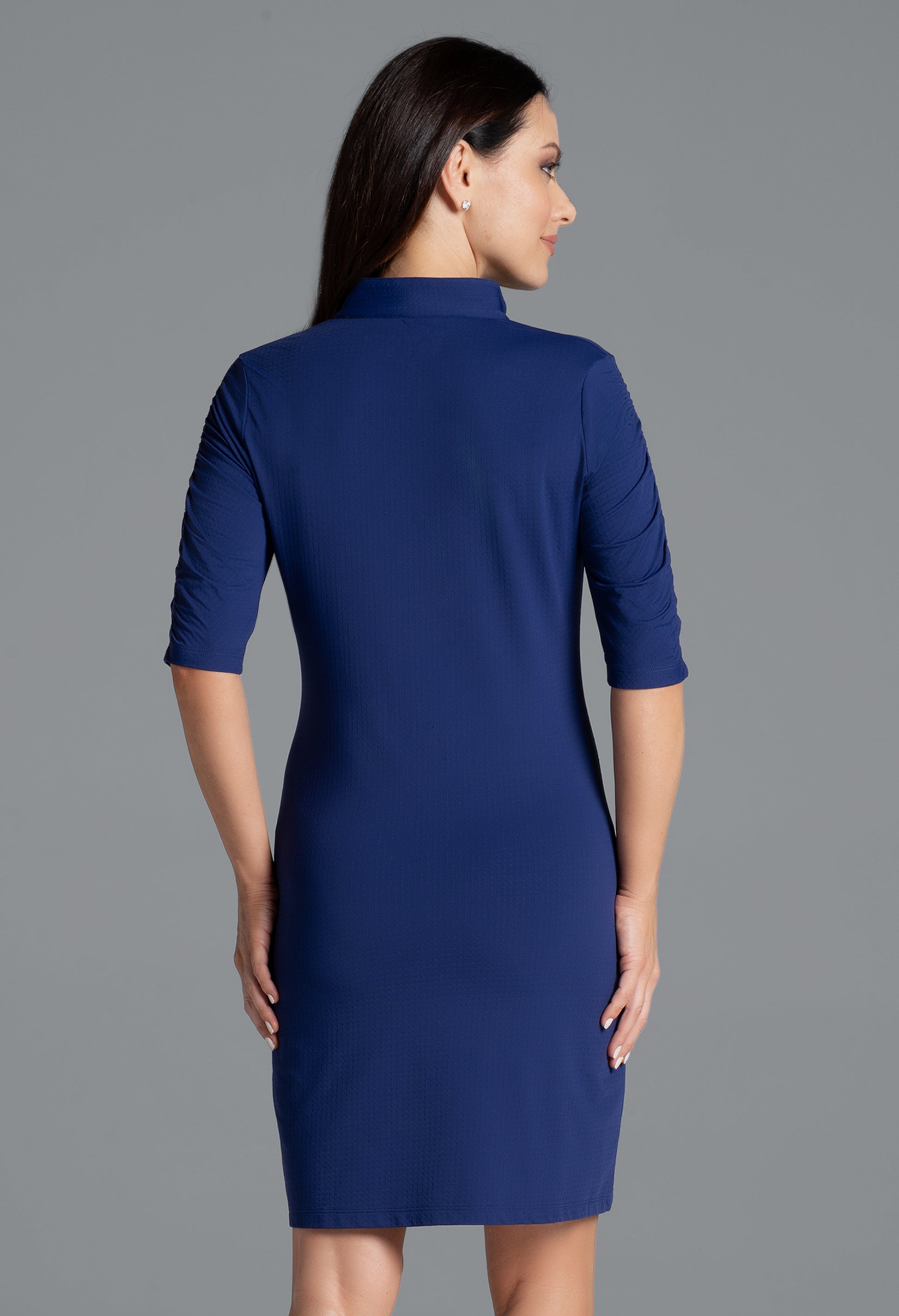 IBKÜL - Solid Ruched Elbow Sleeve Dress - 40000 - Color: Navy