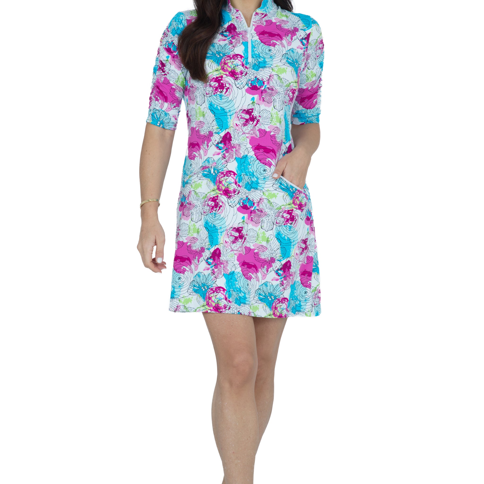 Paddy Print Ruched Elbow Length Sleeve Dress – 40757