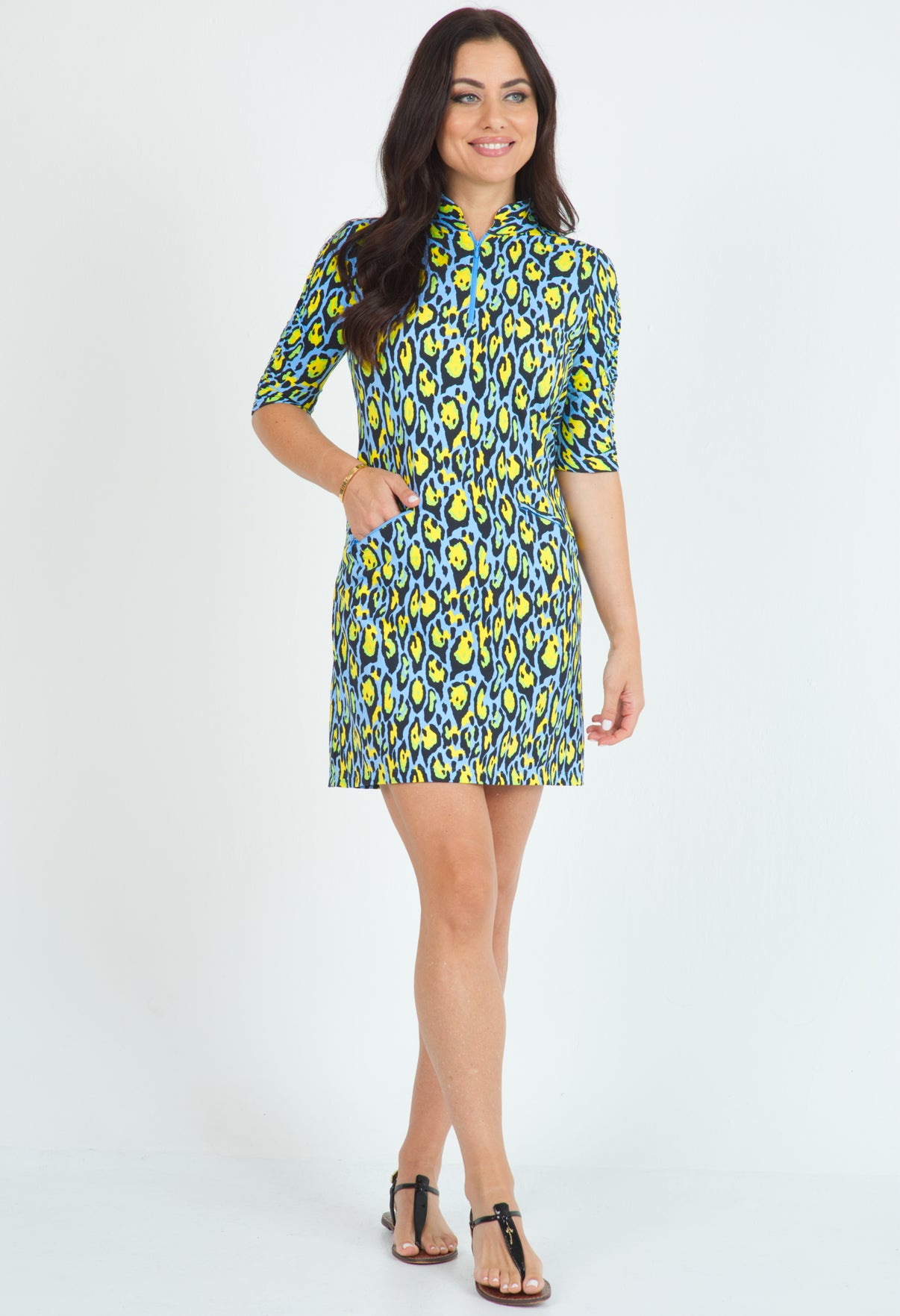 IBKÜL - Gemma Print Ruched Elbow Length Sleeve Dress – 40758 - Color: Peri Multi