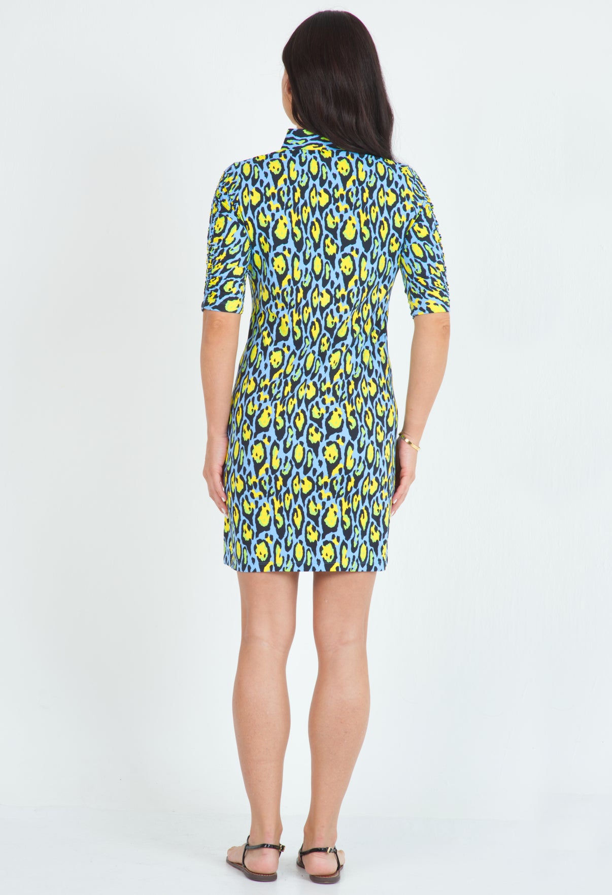 IBKÜL - Gemma Print Ruched Elbow Length Sleeve Dress – 40758 - Color: Peri Multi