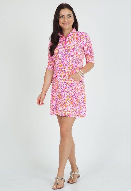 Naomi Print Ruched Elbow Length Sleeve Dress – 40761