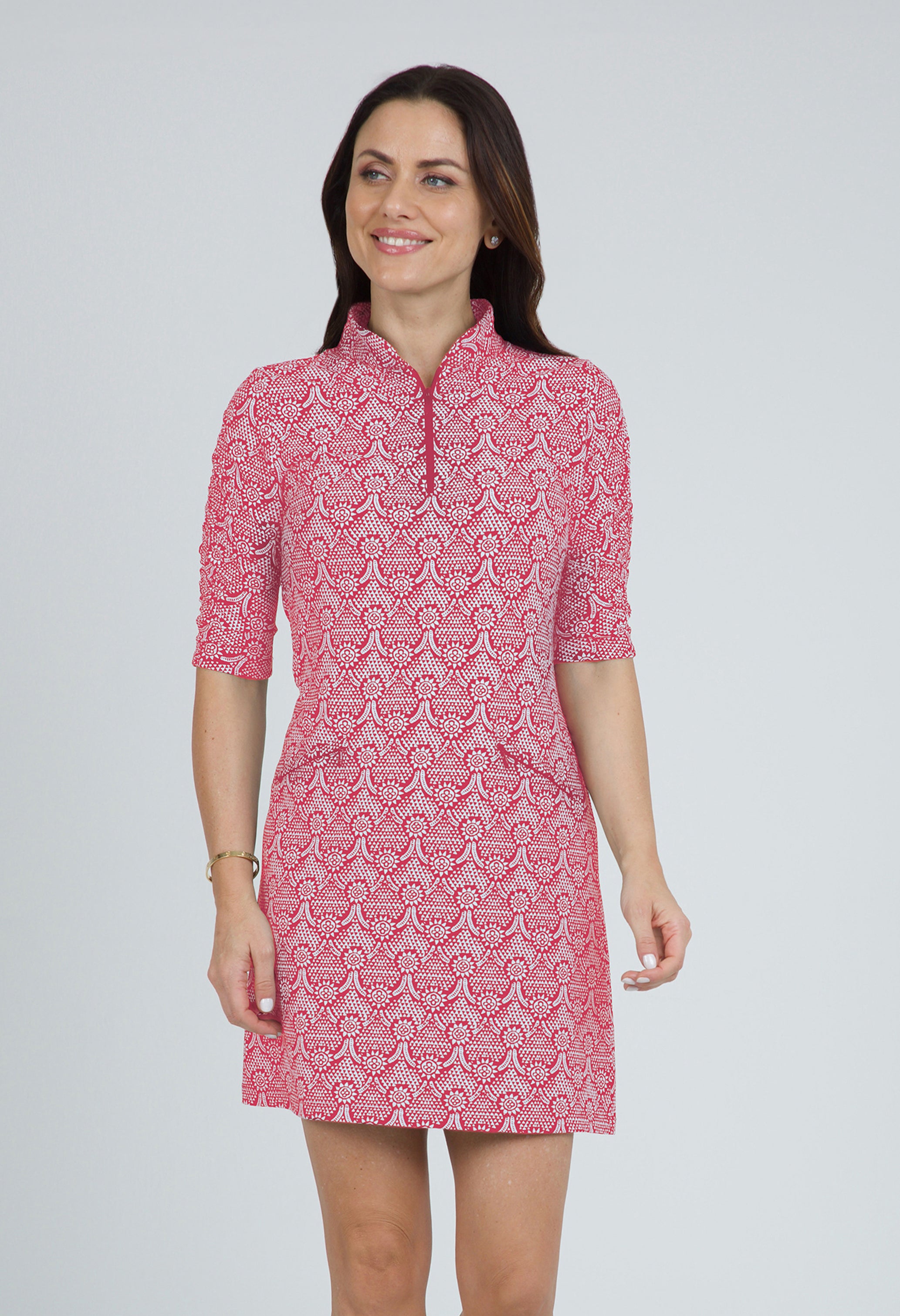 Leslie Print Ruched Elbow Length Sleeve Dress
