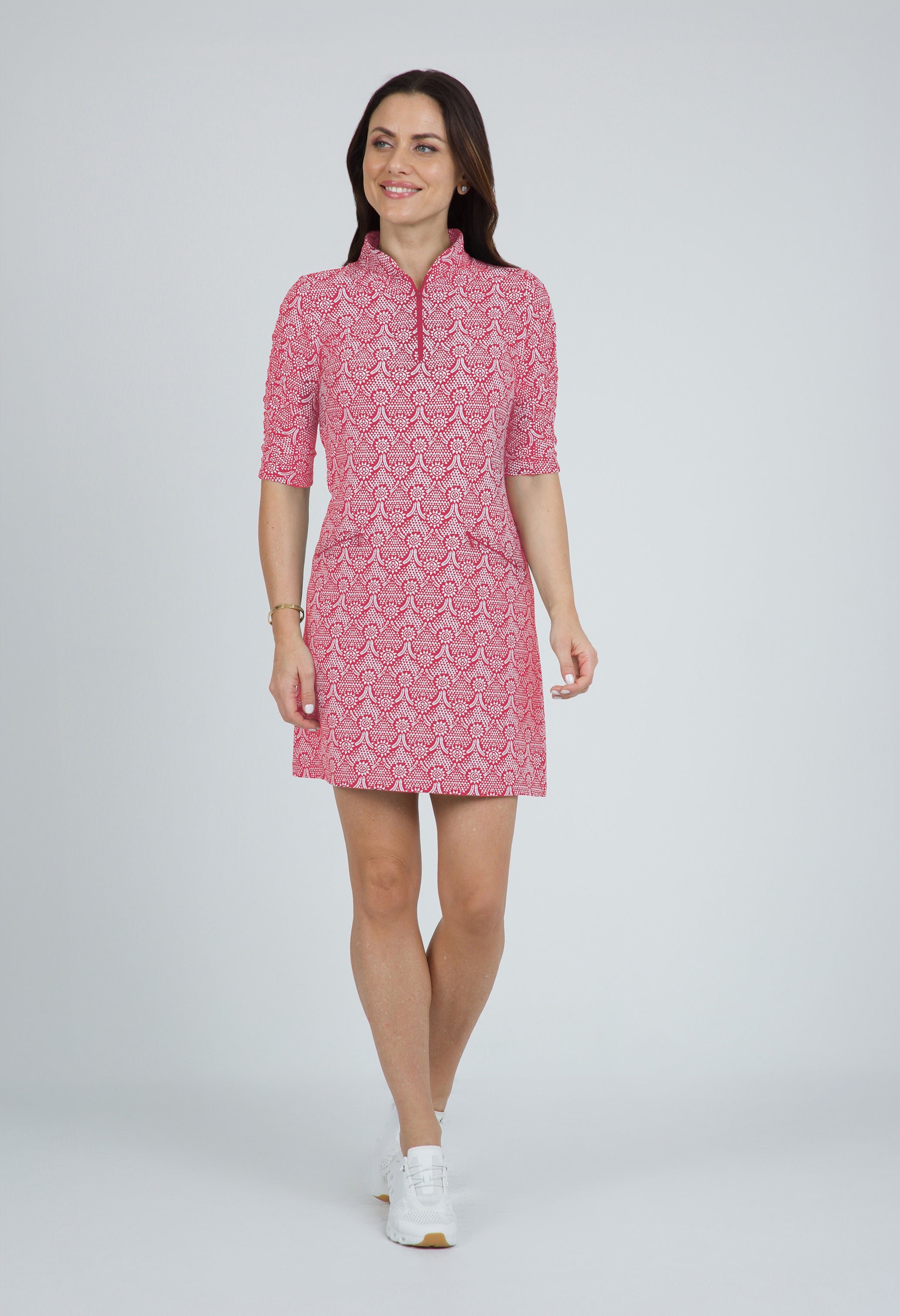 Leslie Print Ruched Elbow Length Sleeve Dress