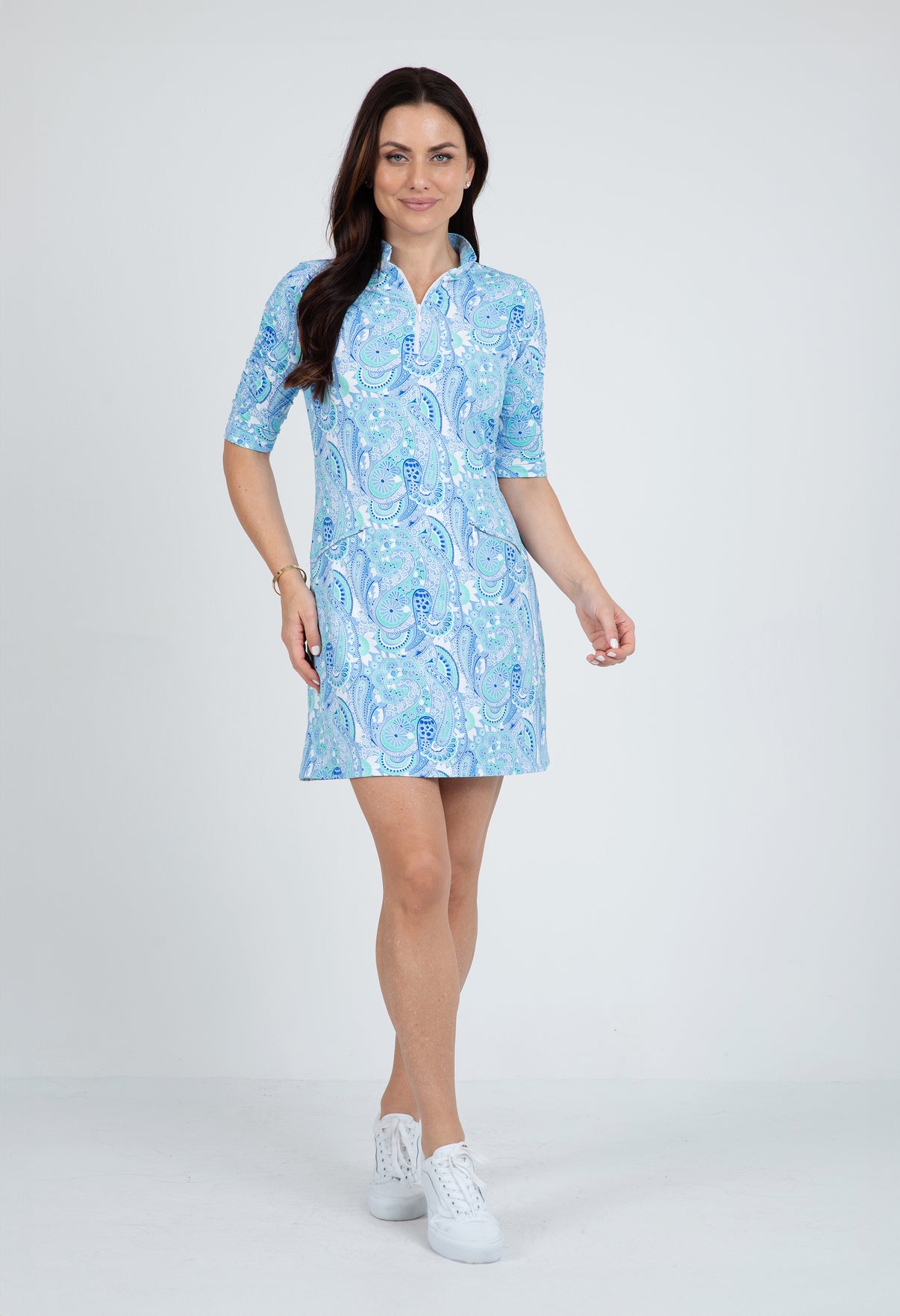 IBKÜL - Gloria Print Ruched Elbow Length Sleeve Dress – 40869 - Color: Peri/Jade