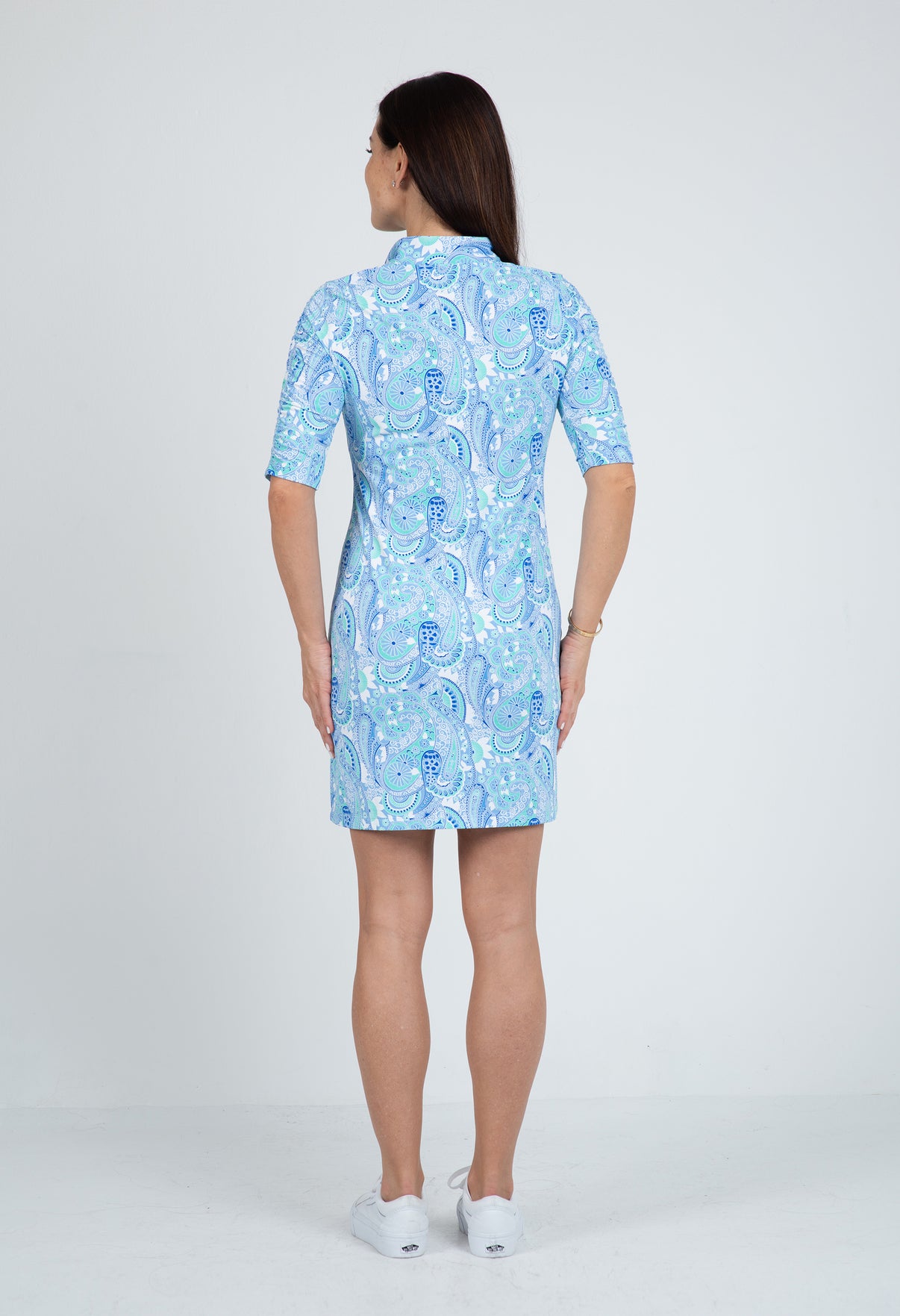 IBKÜL - Gloria Print Ruched Elbow Length Sleeve Dress – 40869 - Color: Peri/Jade
