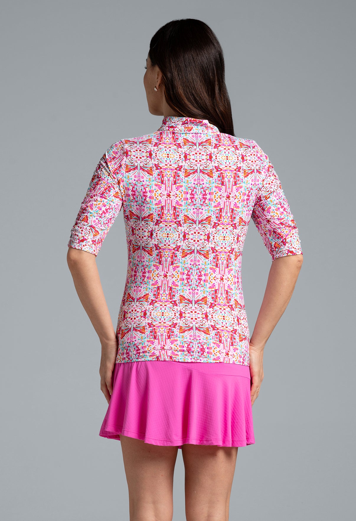IBKÜL - Ridley Print Ruched Elbow Length Sleeve Top – 41089 - Color: Watermelon Multi