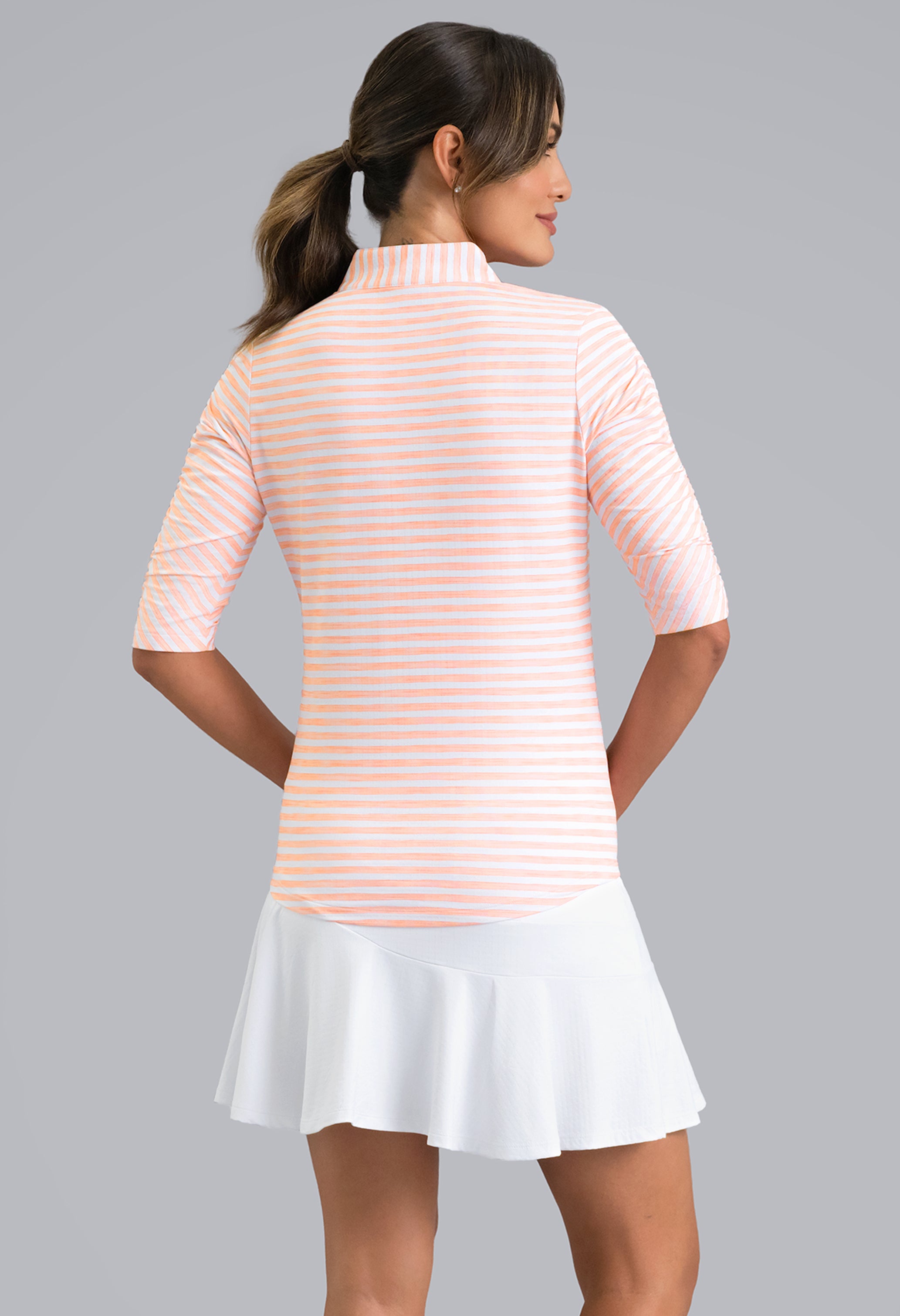 Landon Stripe II Print Ruched Elbow Sleeve Top