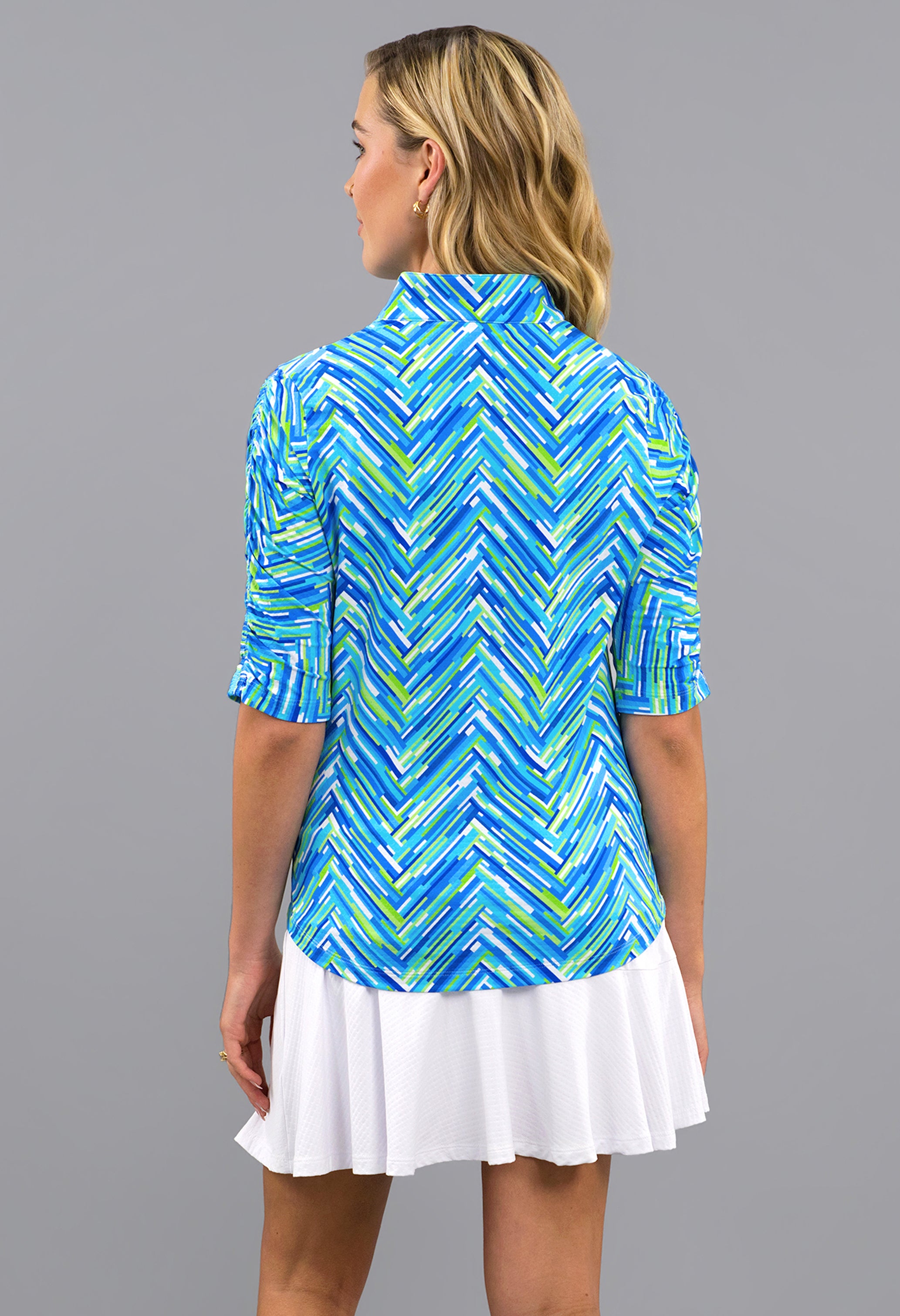 Robin Ruched Elbow Sleeve Mandarin Collar Top