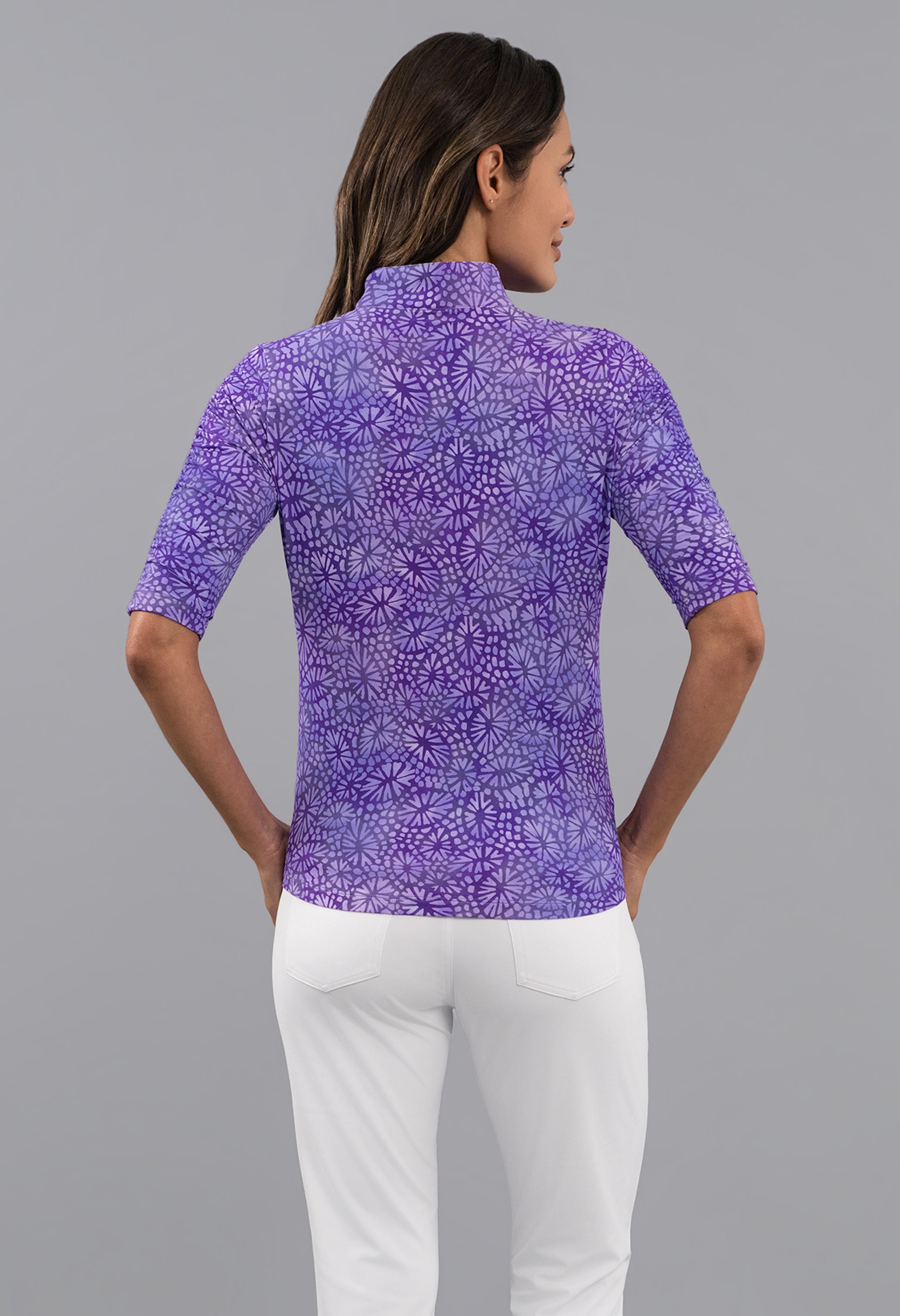 Gladis Ruched Elbow Sleeve Mandarin Collar Top