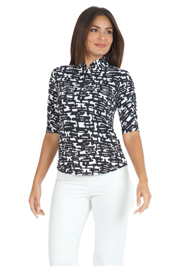 Juno Print Ruched Elbow Length Sleeve Top – 41759
