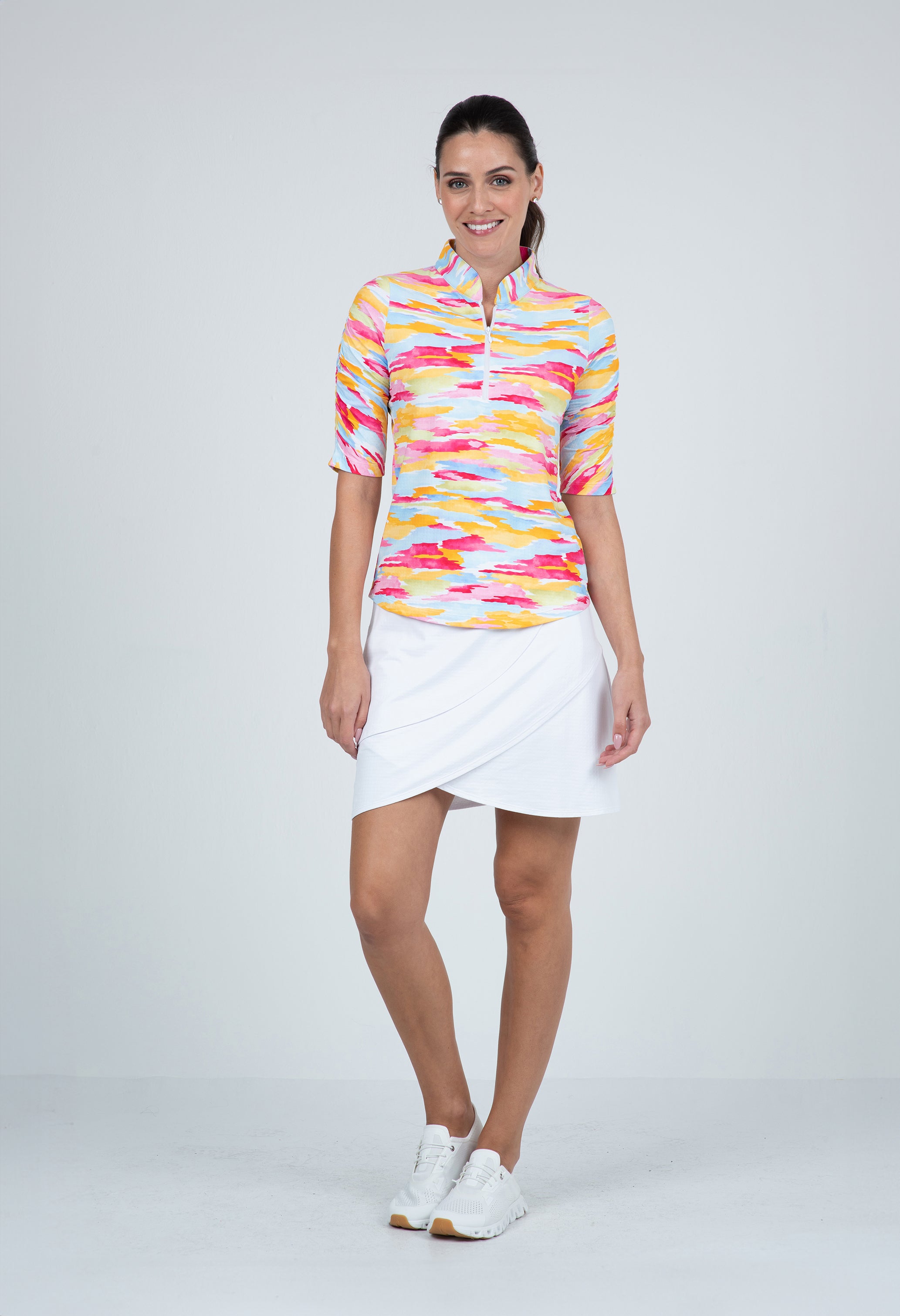 Jessie Print Ruched Elbow Length Sleeve Top