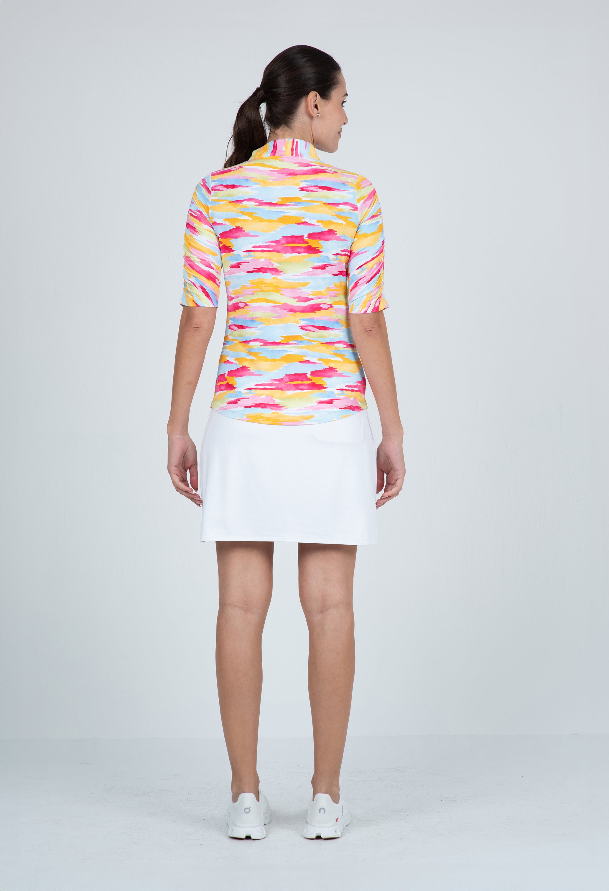 IBKÜL - Jessie Print Ruched Elbow Length Sleeve Top – 41867 - Color: Watermelon Multi