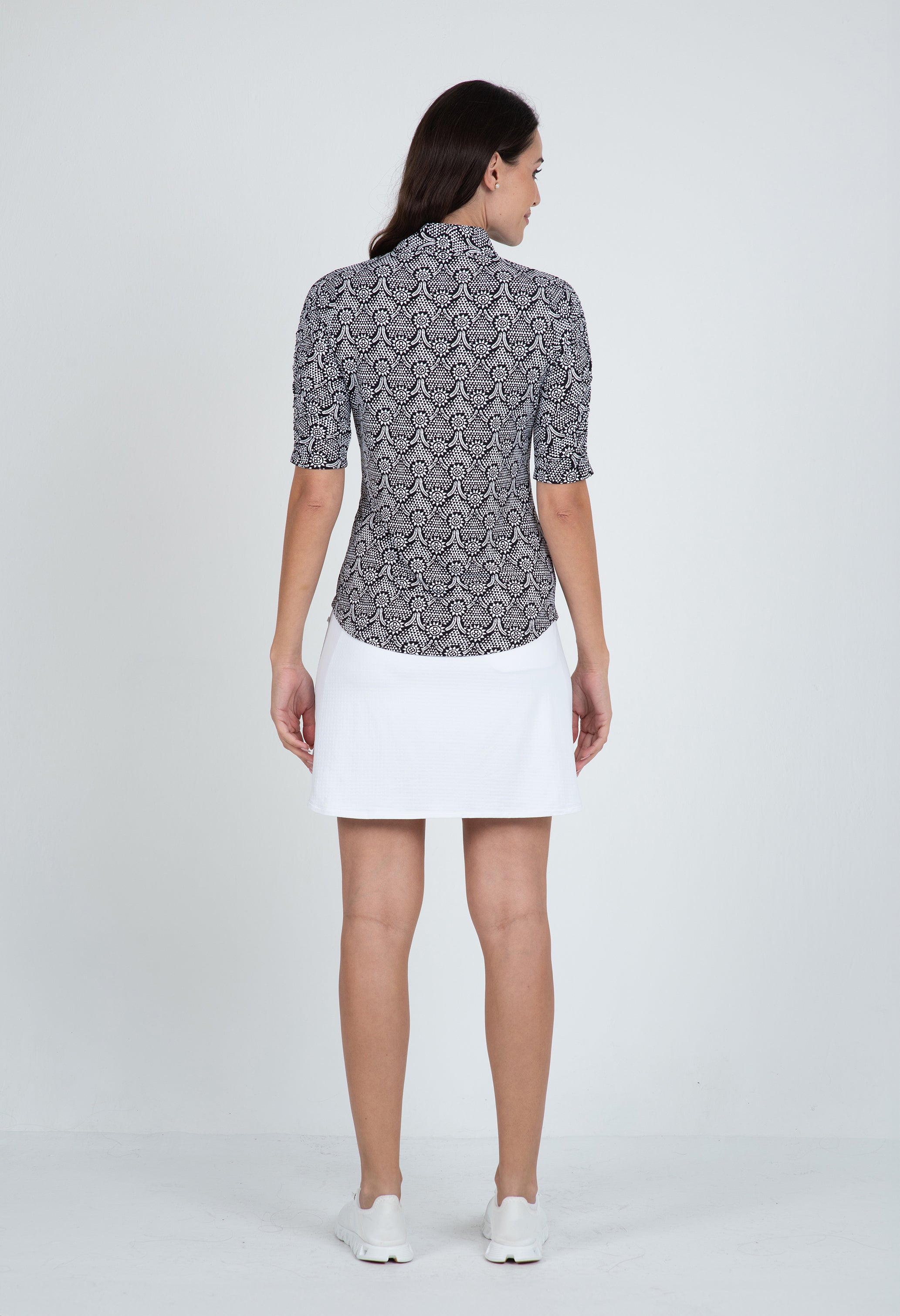 Leslie Print Ruched Elbow Length Sleeve Top
