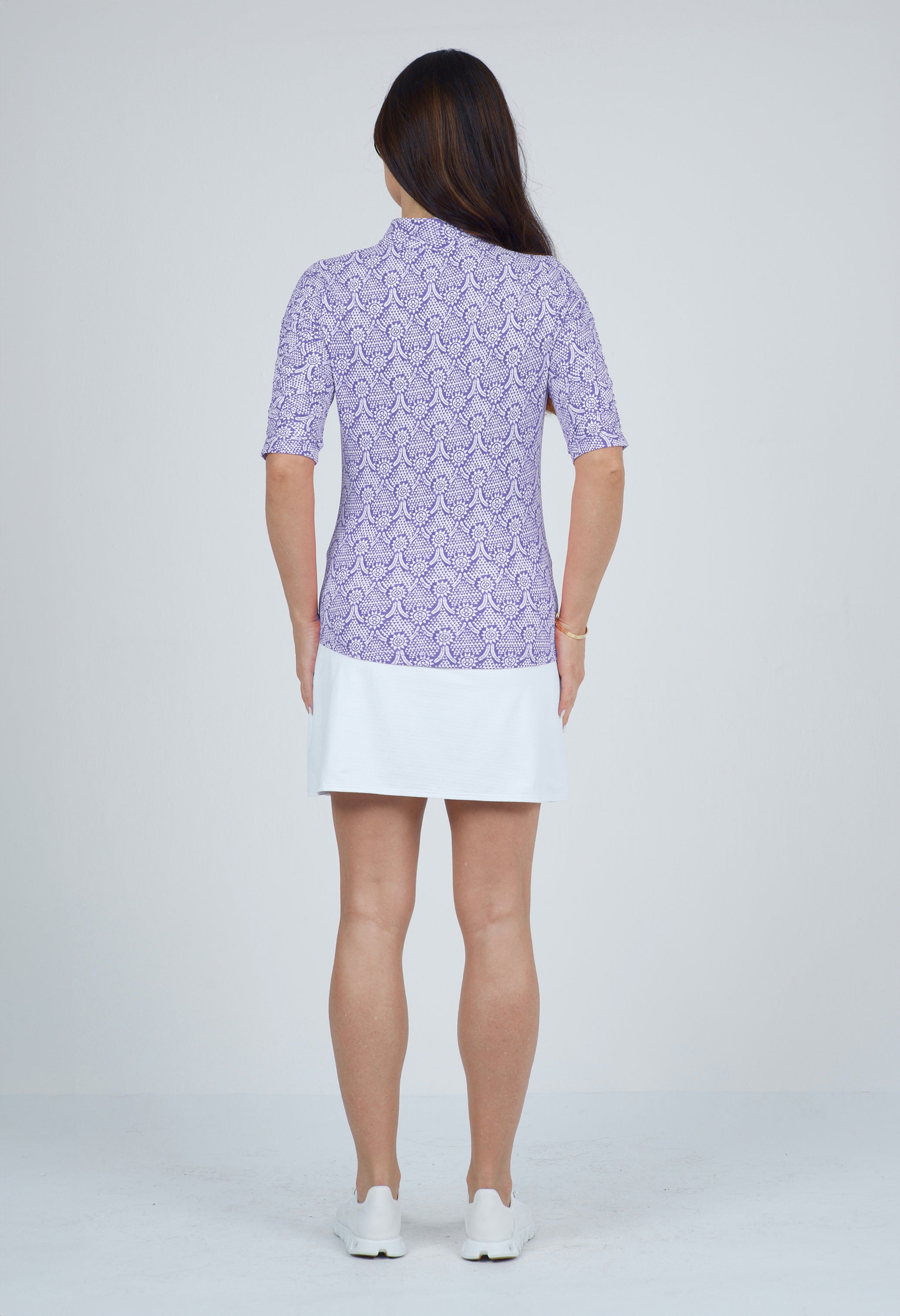 Leslie Print Ruched Elbow Length Sleeve Top
