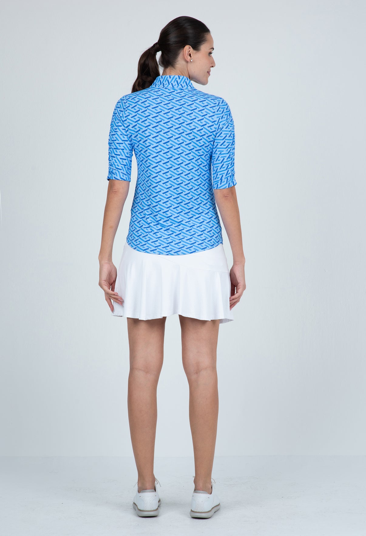 IBKÜL - Fatima Print Ruched Elbow Length Sleeve Top – 41870 - Color: Blue/Peri