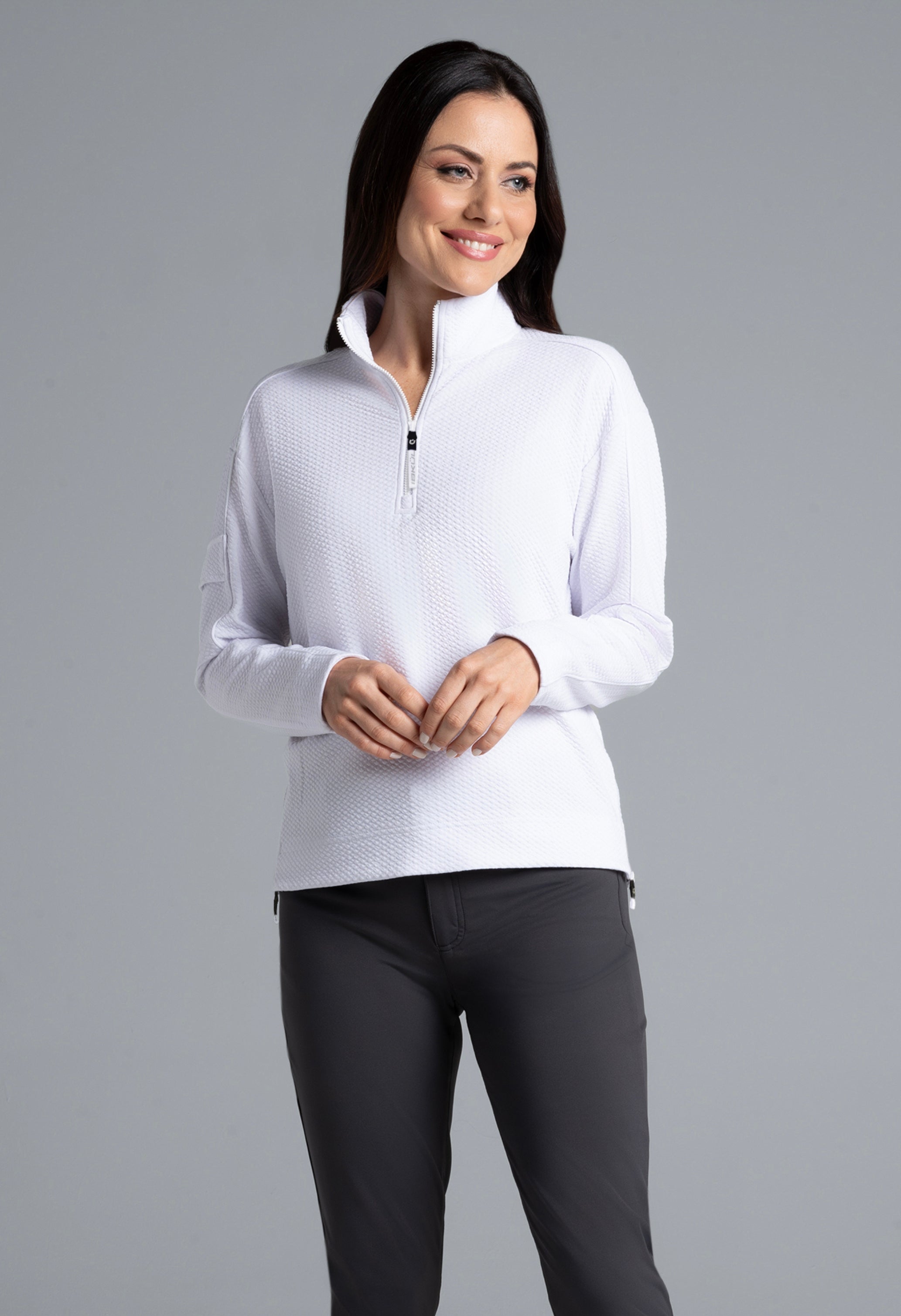 Solid Popcorn Stitch 1/4 Zip Pullover