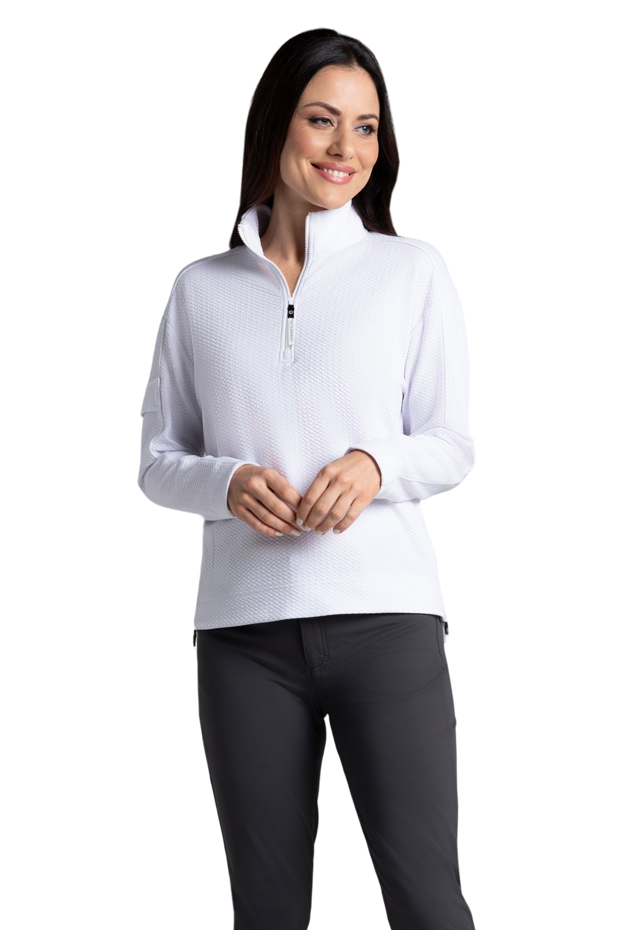 Solid Popcorn Stitch 1/4 Zip Pullover