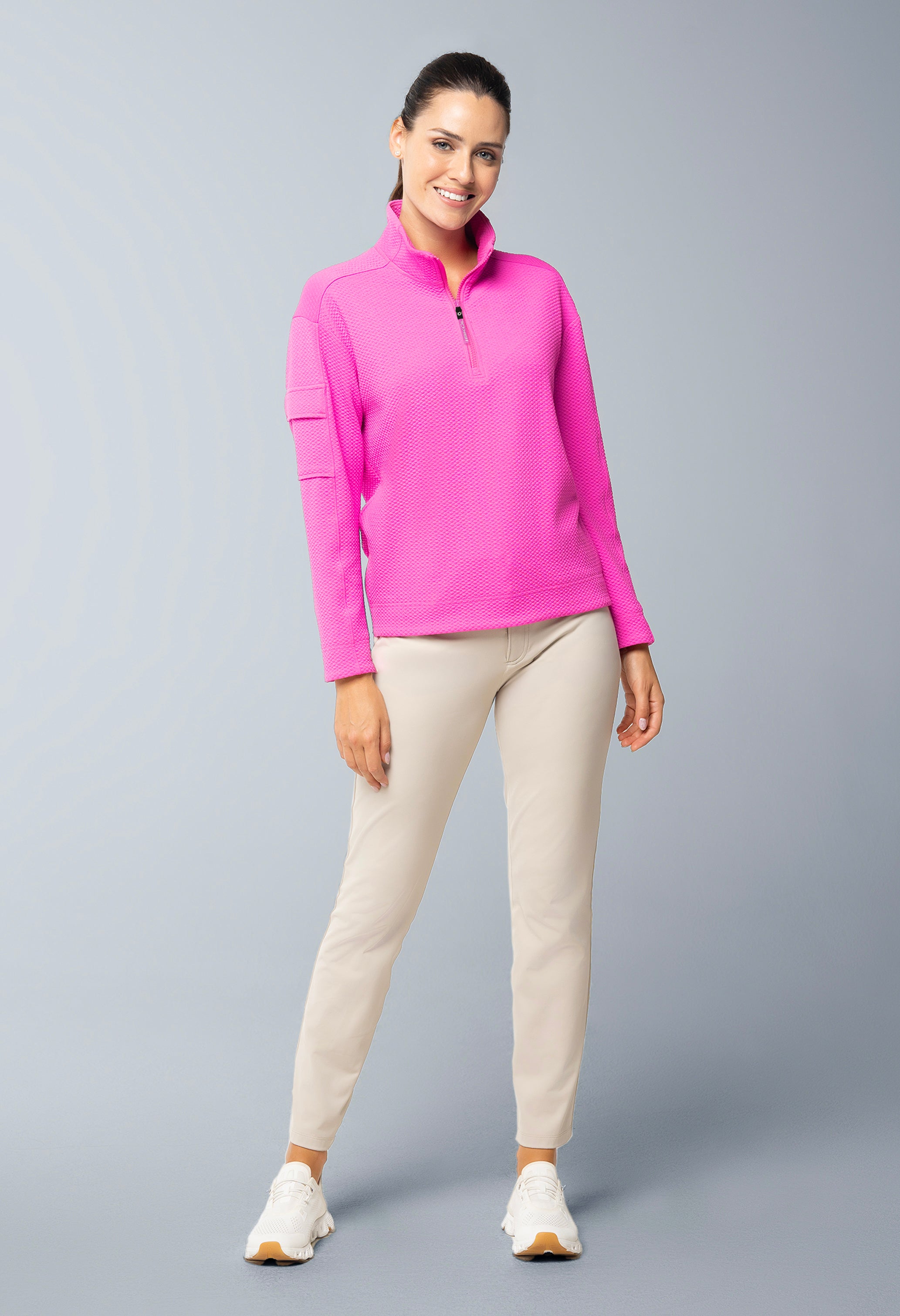 Solid Popcorn Stitch 1/4 Zip Pullover