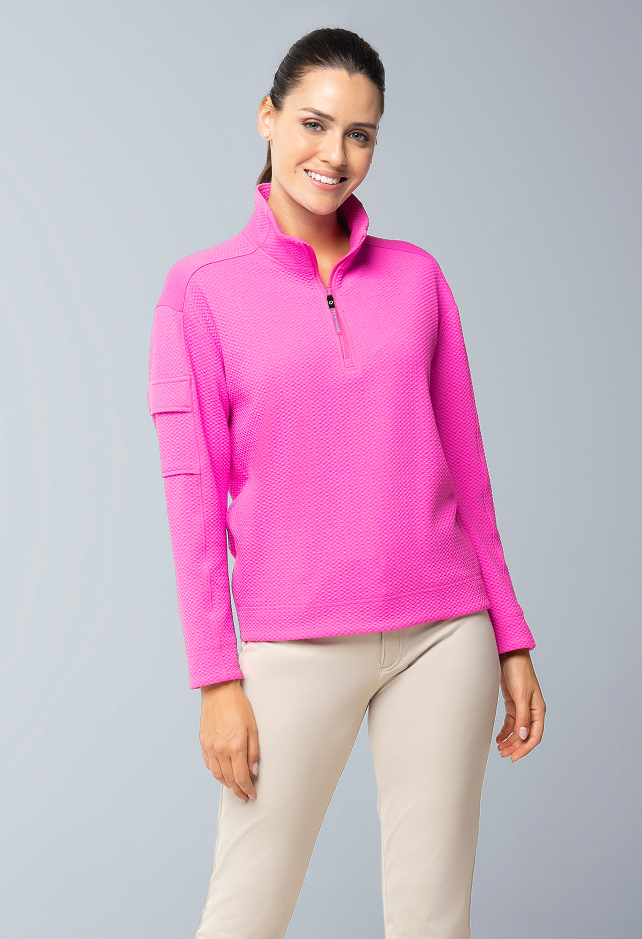 Solid Popcorn Stitch 1/4 Zip Pullover