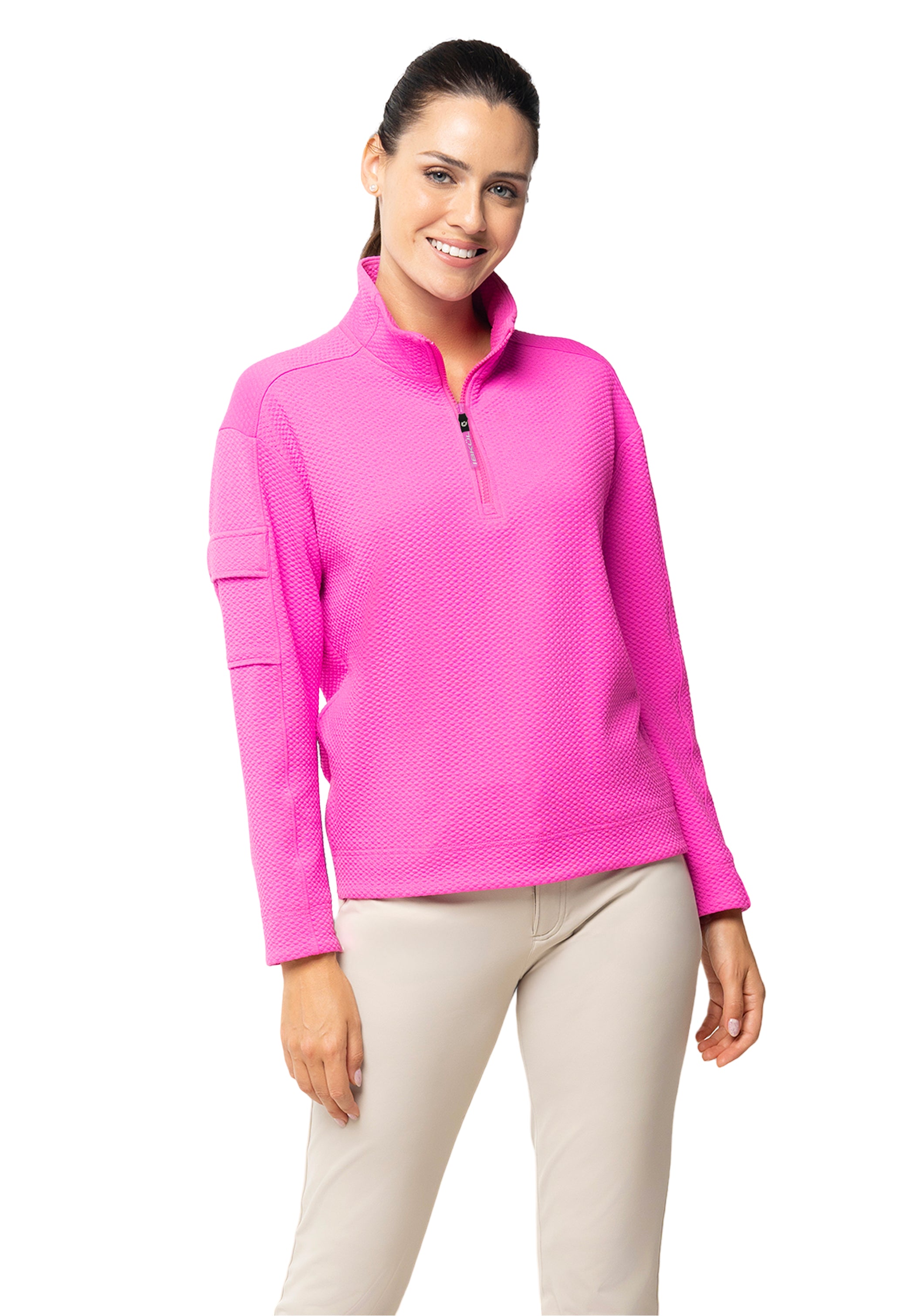 Solid Popcorn Stitch 1/4 Zip Pullover