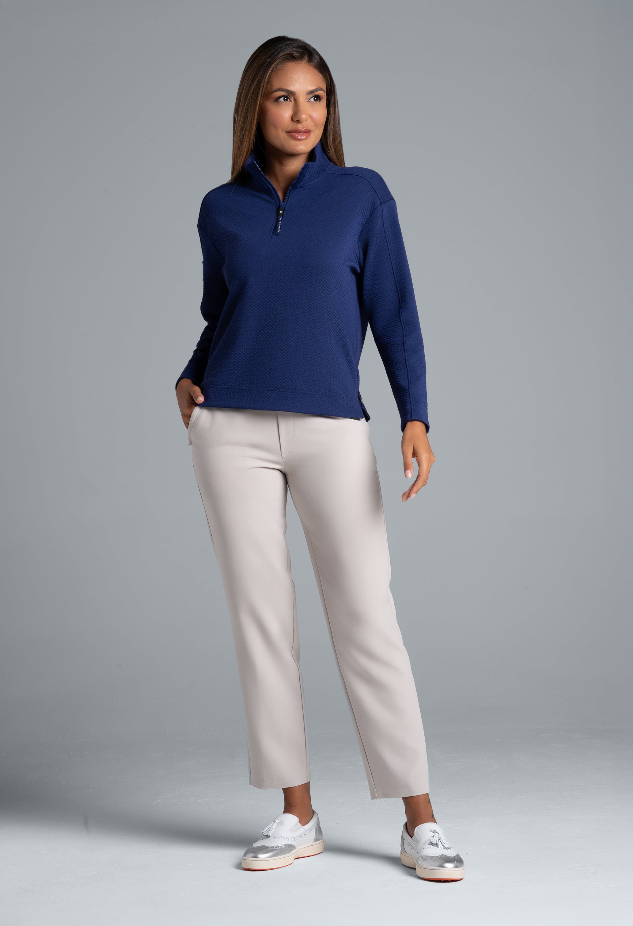 Solid Popcorn Stitch 1/4 Zip Pullover