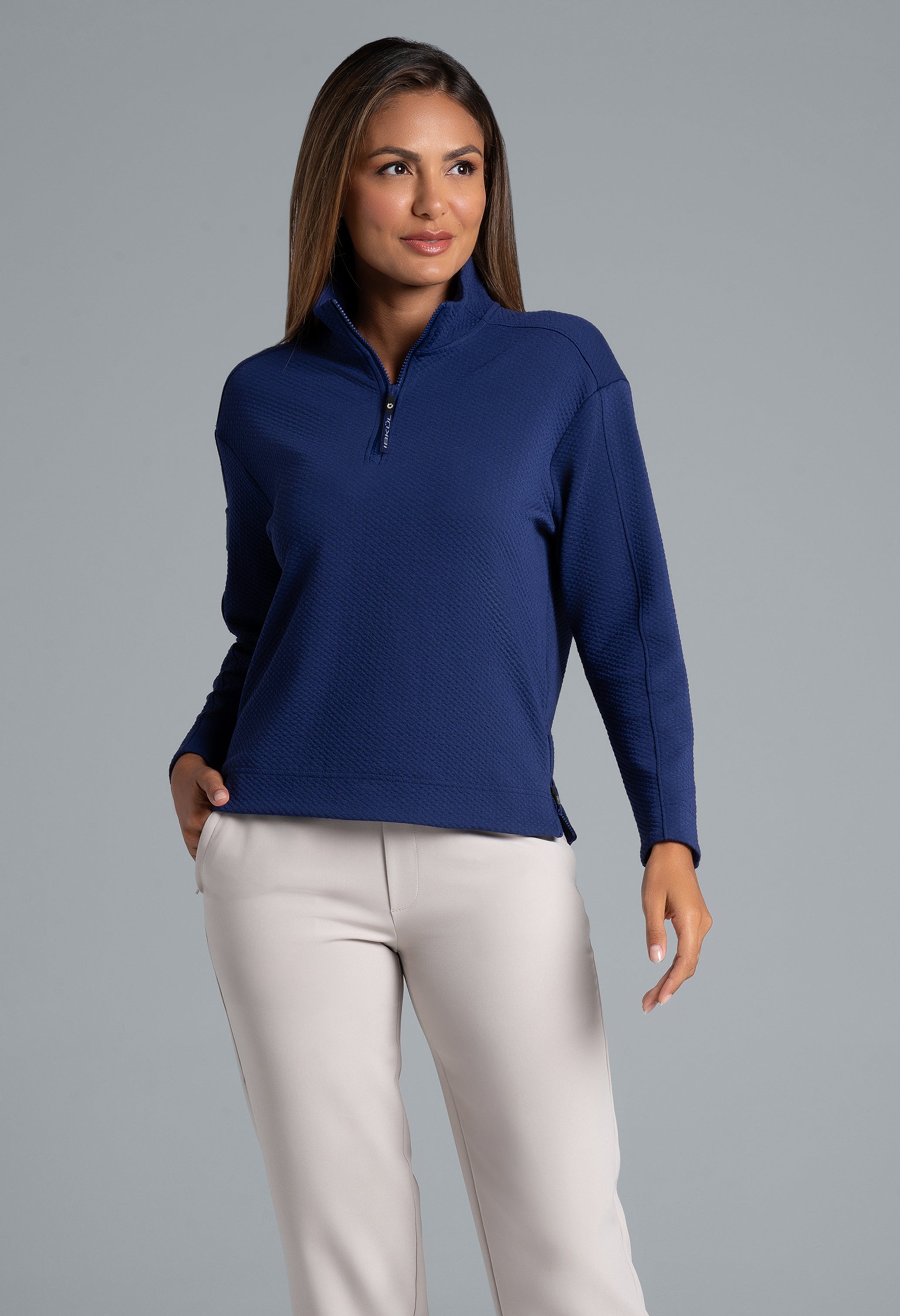 Solid Popcorn Stitch 1/4 Zip Pullover