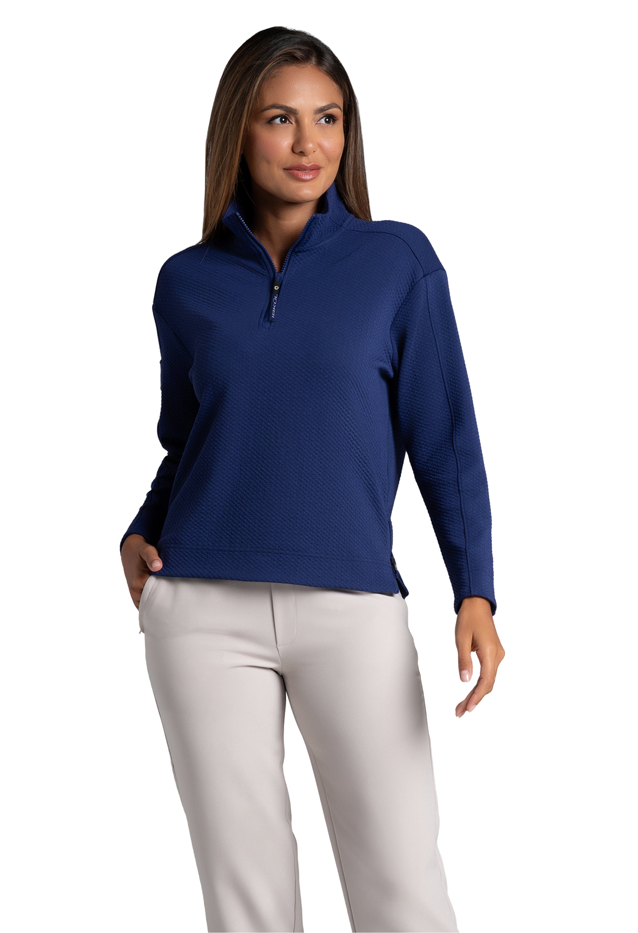 Solid Popcorn Stitch 1/4 Zip Pullover