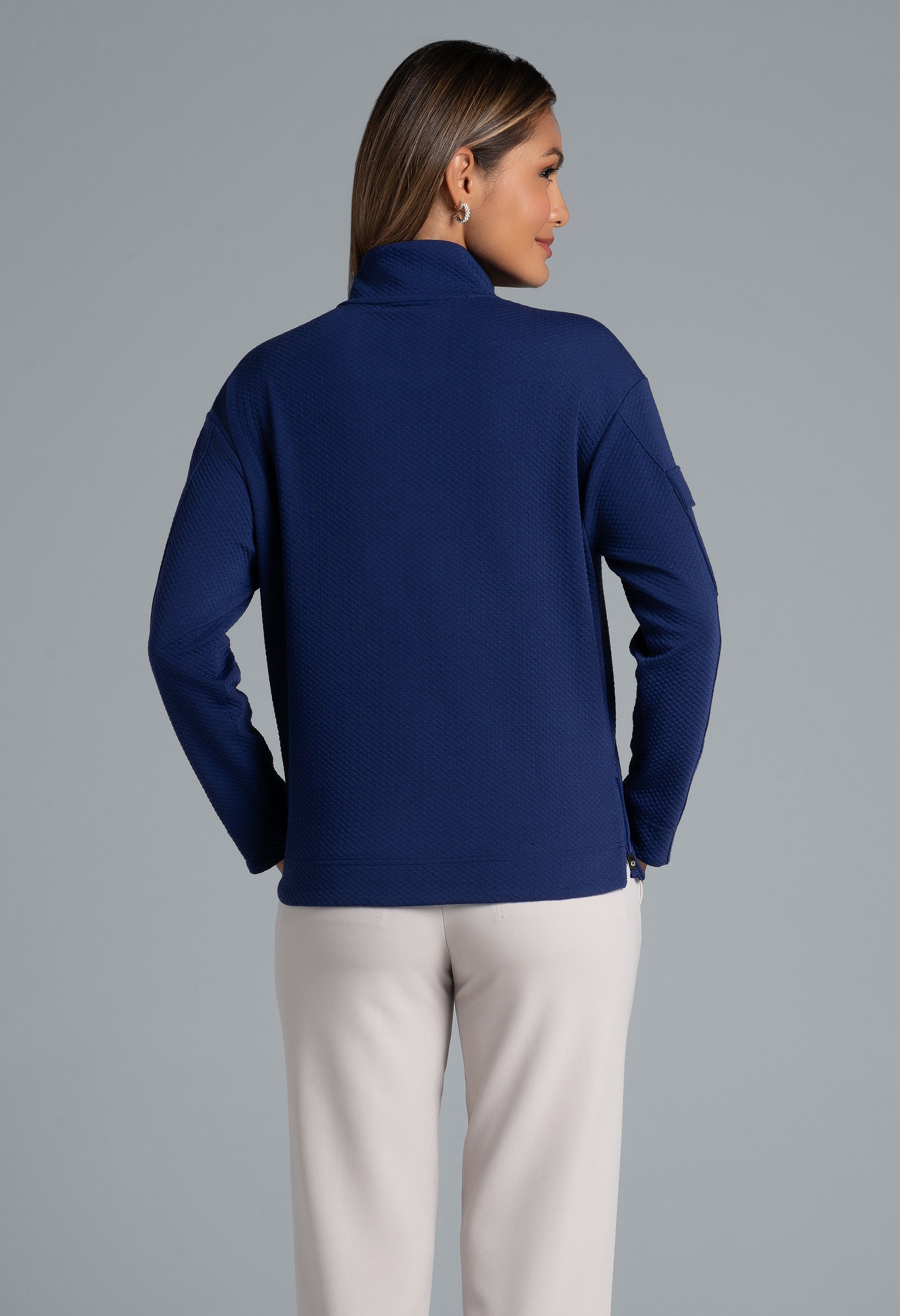 Solid Popcorn Stitch 1/4 Zip Pullover
