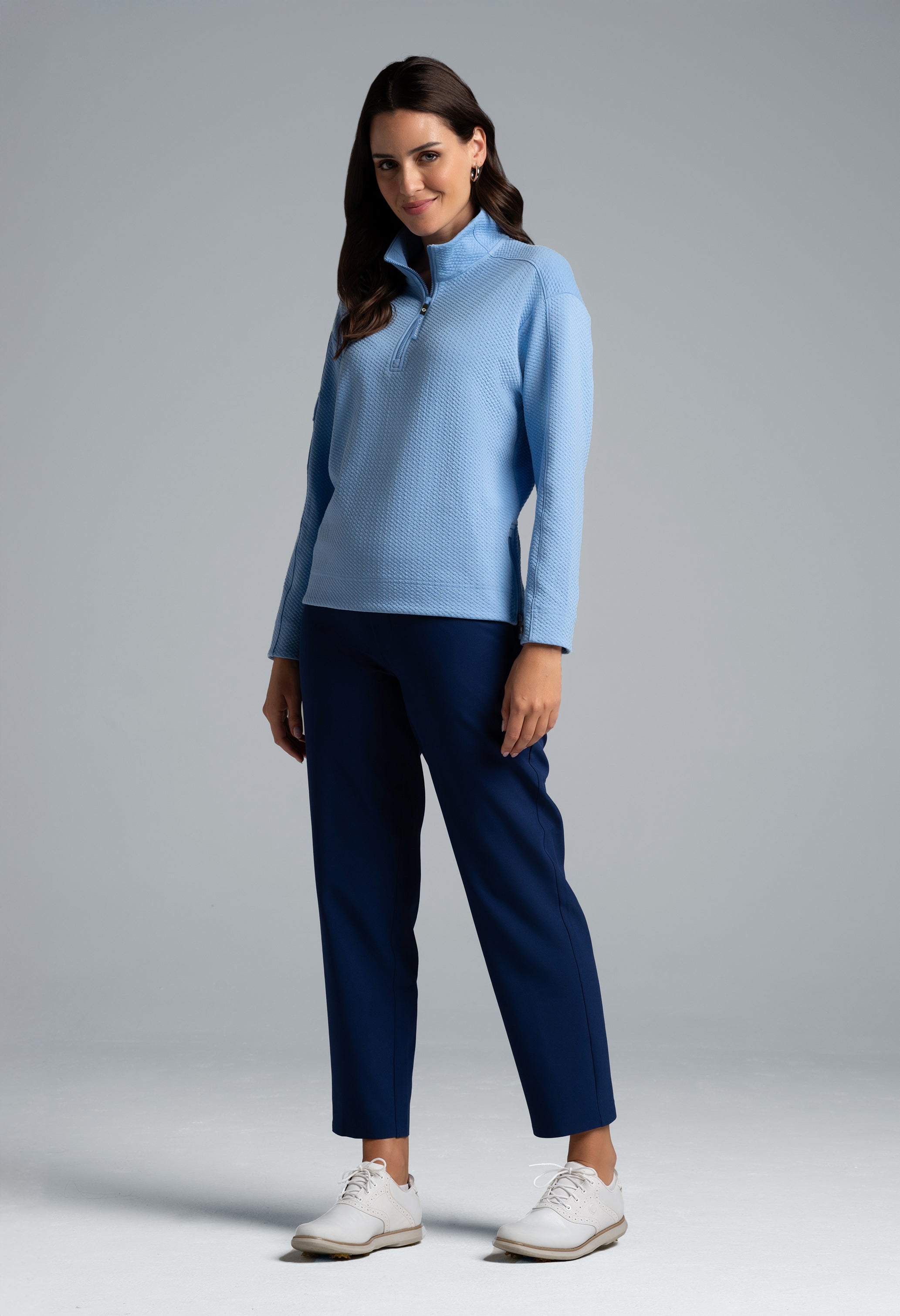 Solid Popcorn Stitch 1/4 Zip Pullover