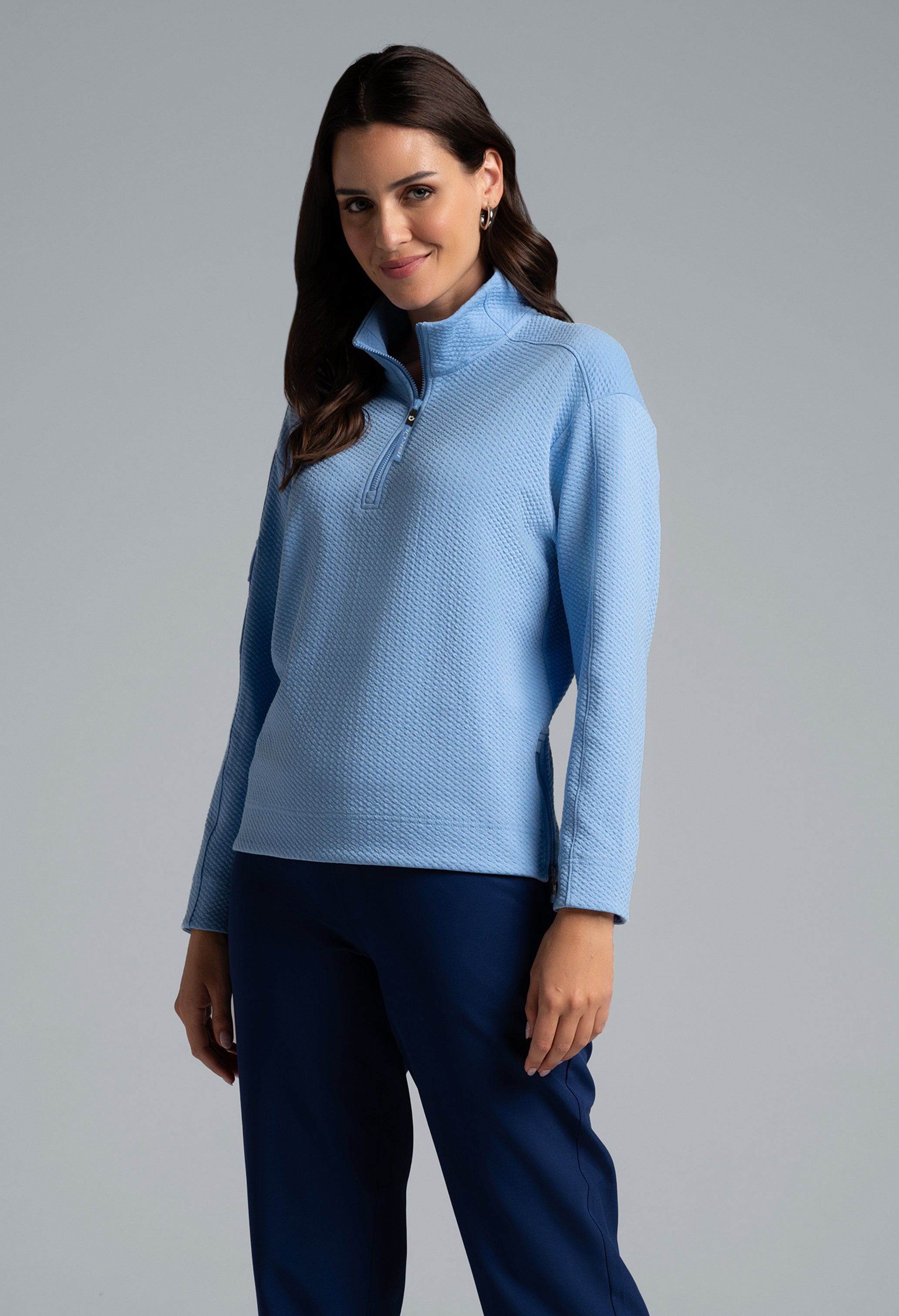 Solid Popcorn Stitch 1/4 Zip Pullover