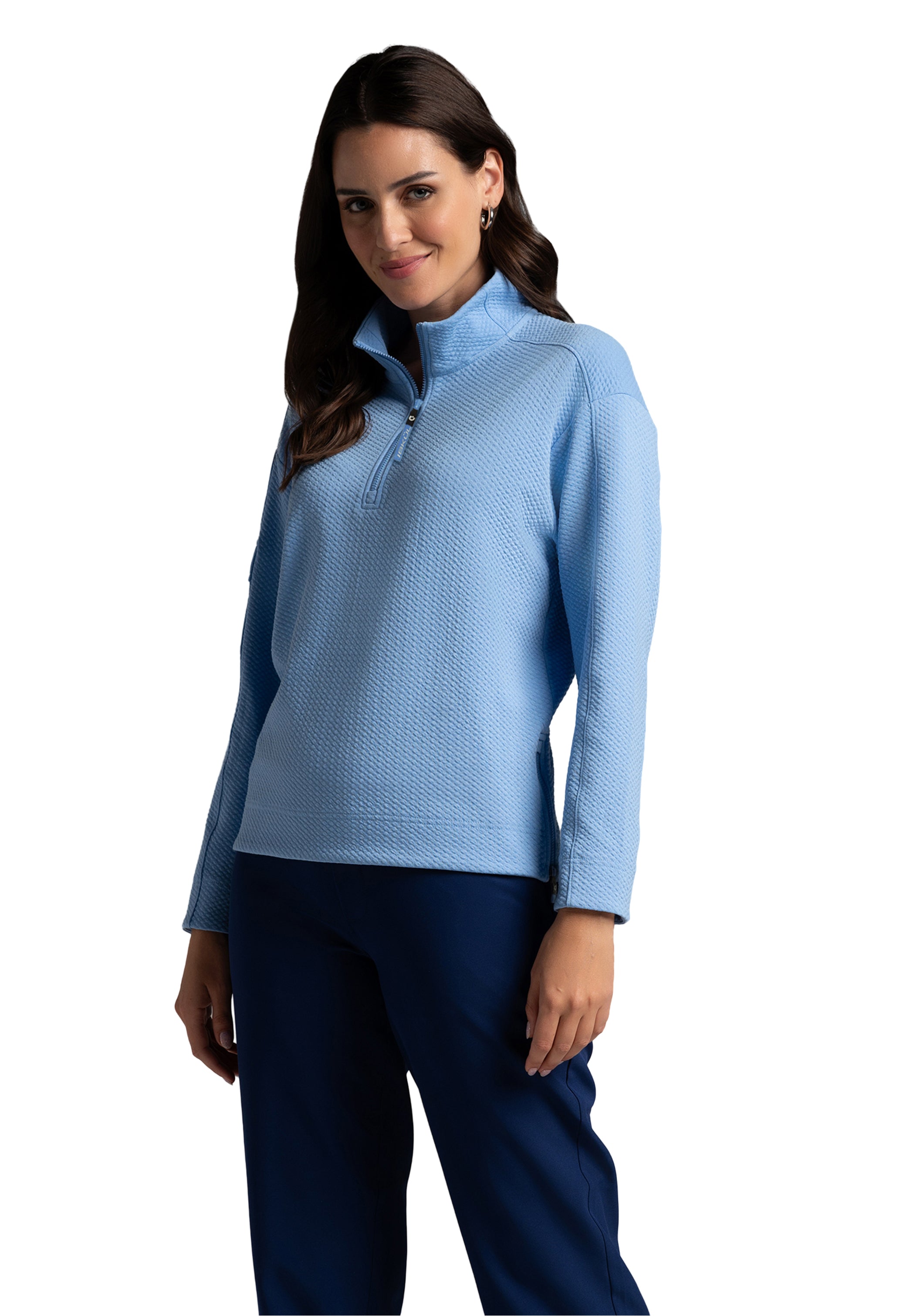 Solid Popcorn Stitch 1/4 Zip Pullover