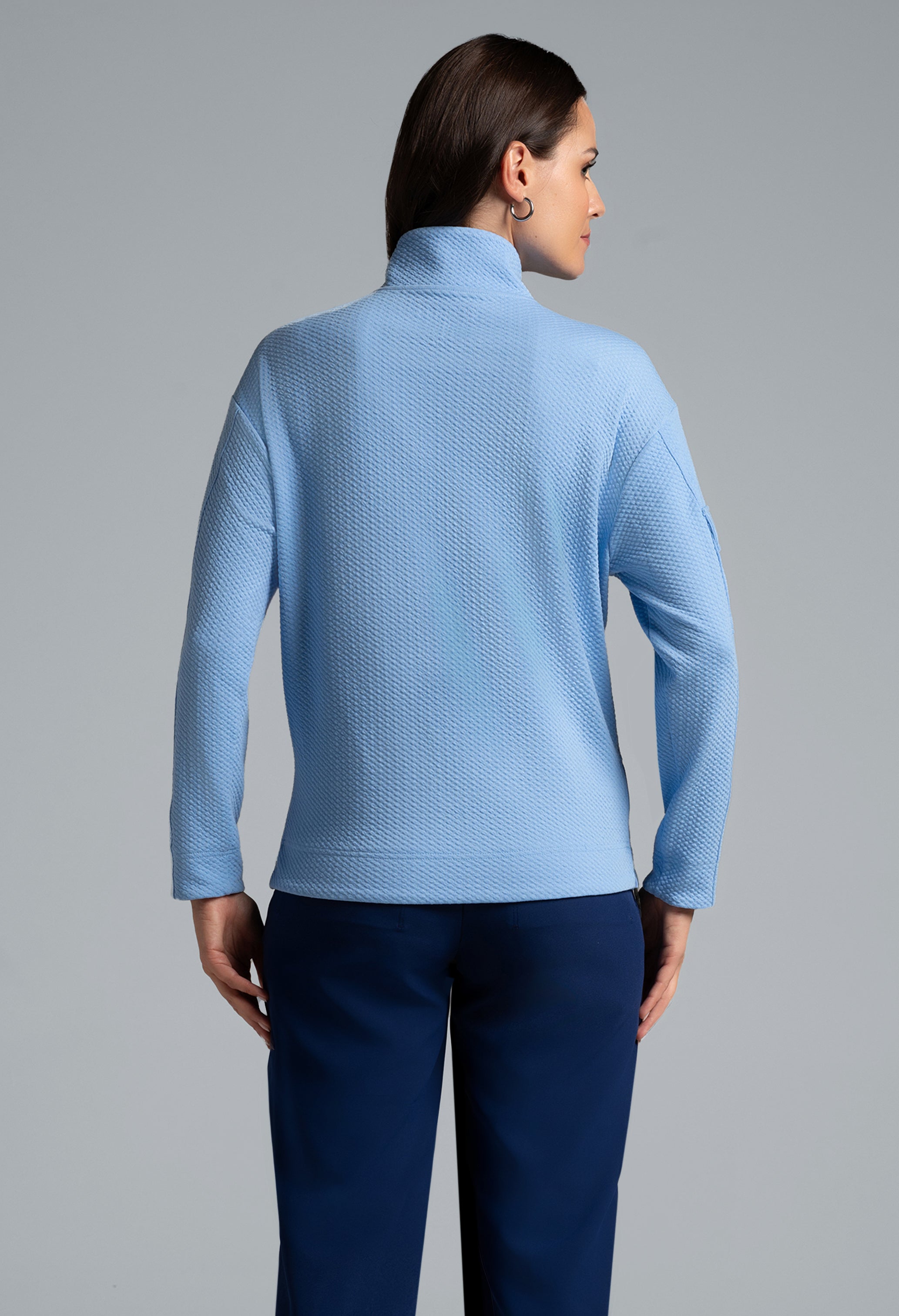 Solid Popcorn Stitch 1/4 Zip Pullover