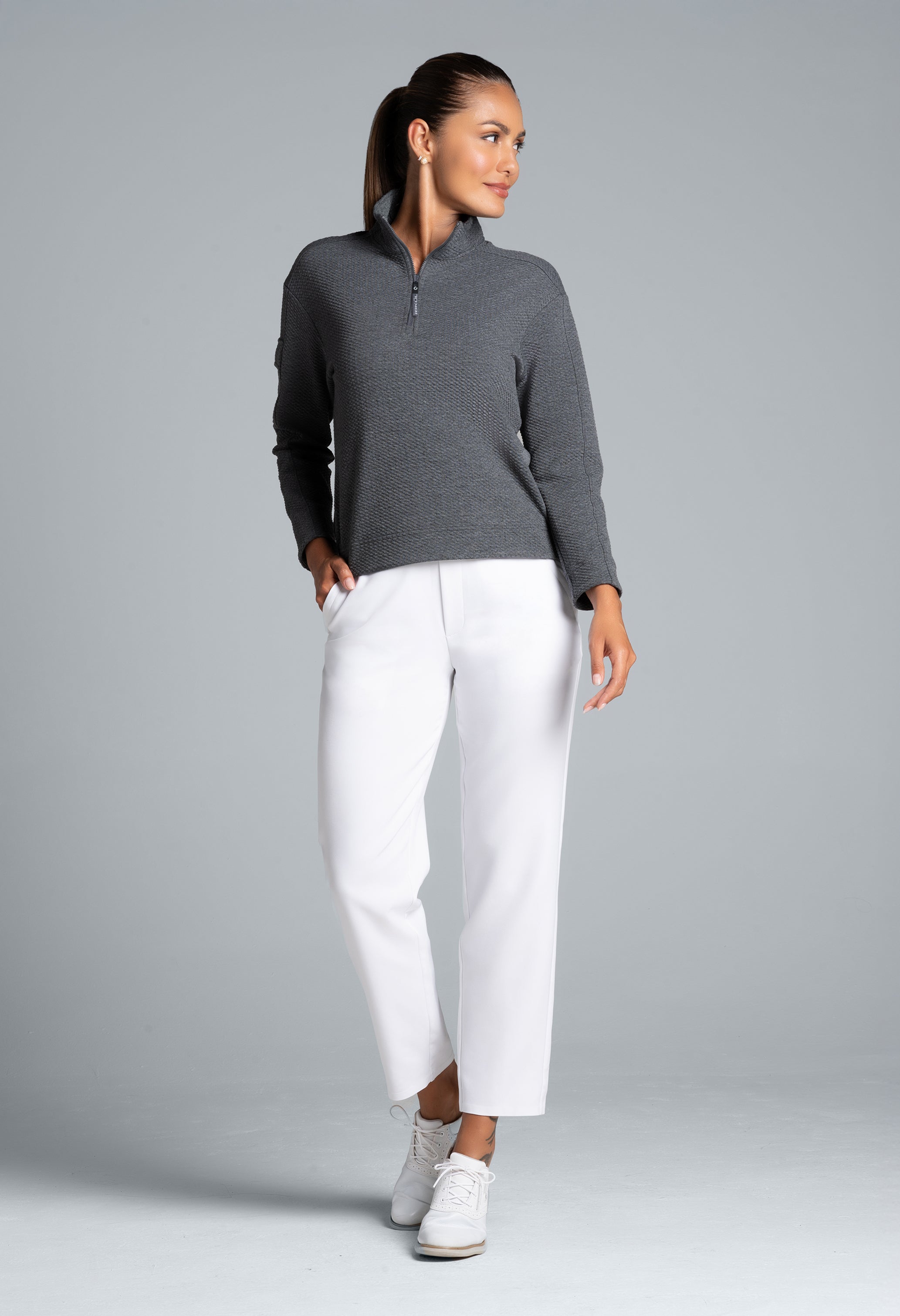 Solid Popcorn Stitch 1/4 Zip Pullover