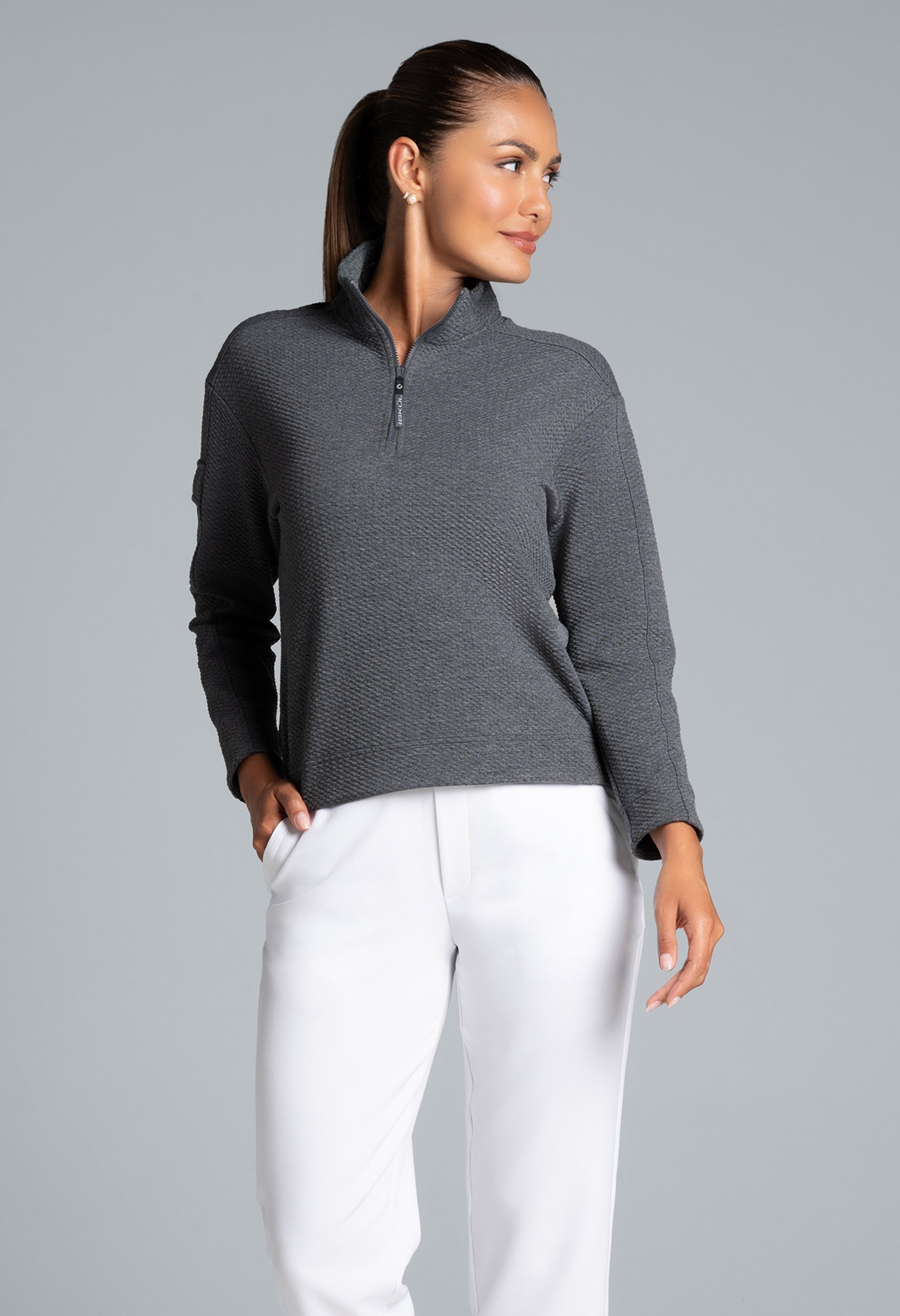 Solid Popcorn Stitch 1/4 Zip Pullover