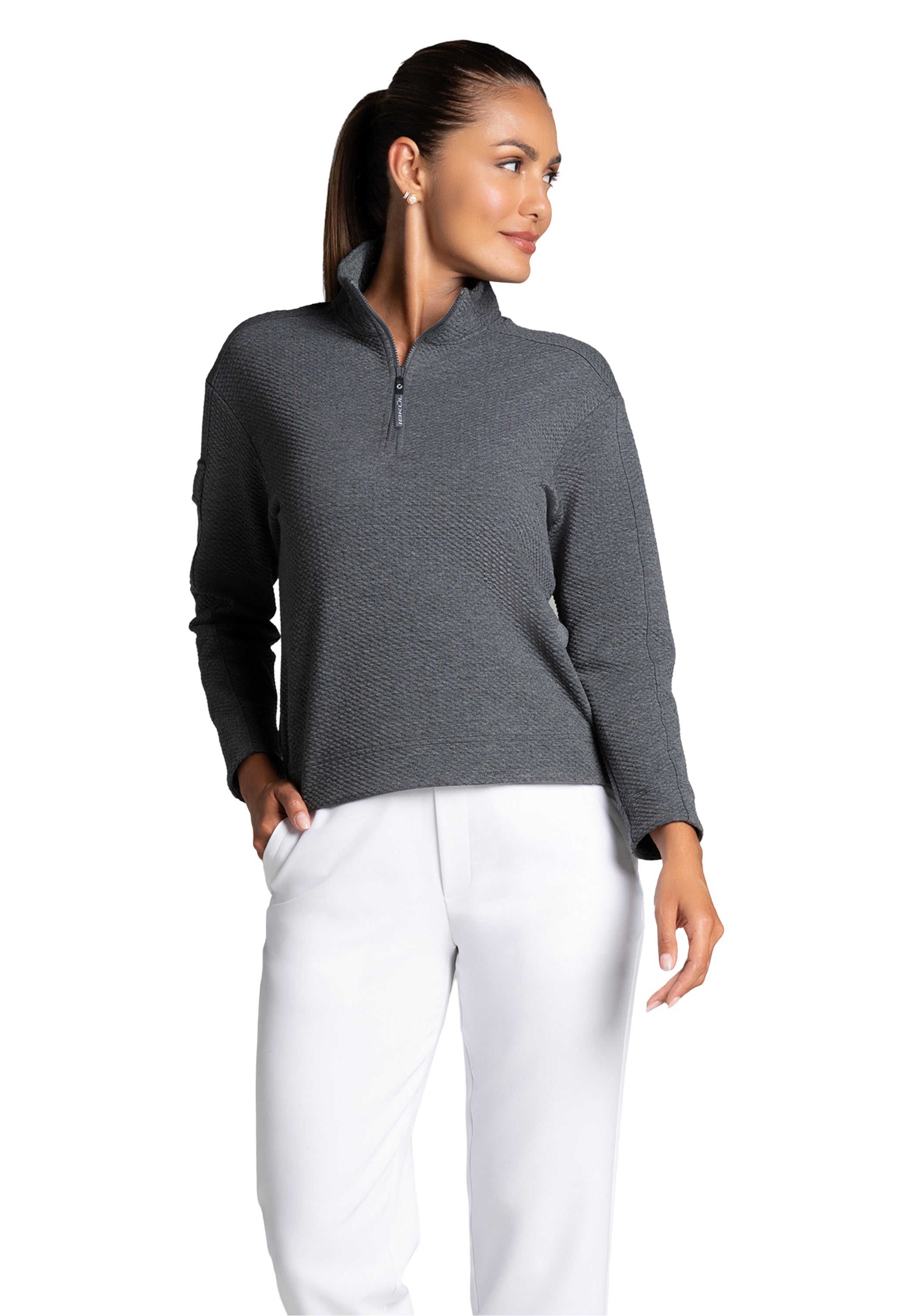 Solid Popcorn Stitch 1/4 Zip Pullover