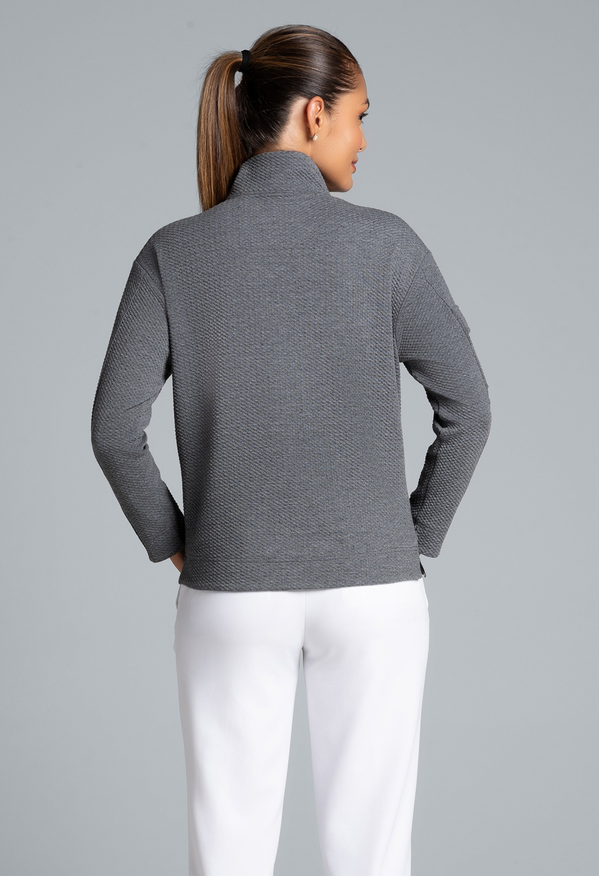 Solid Popcorn Stitch 1/4 Zip Pullover